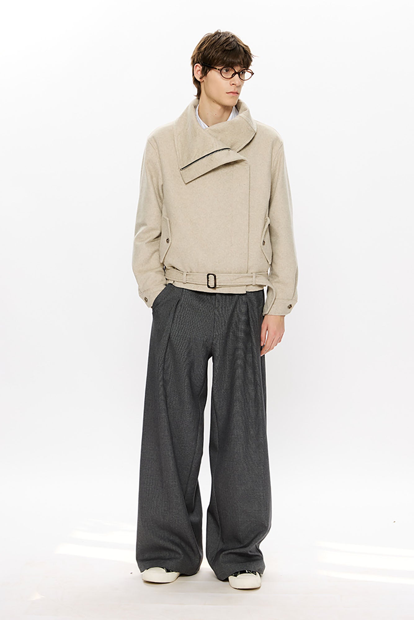 KREATE Asymmetrical Funnel-Neck Wool-Blend Jacket, premium urban and streetwear designers apparel on PROJECTISR.com, KREATE