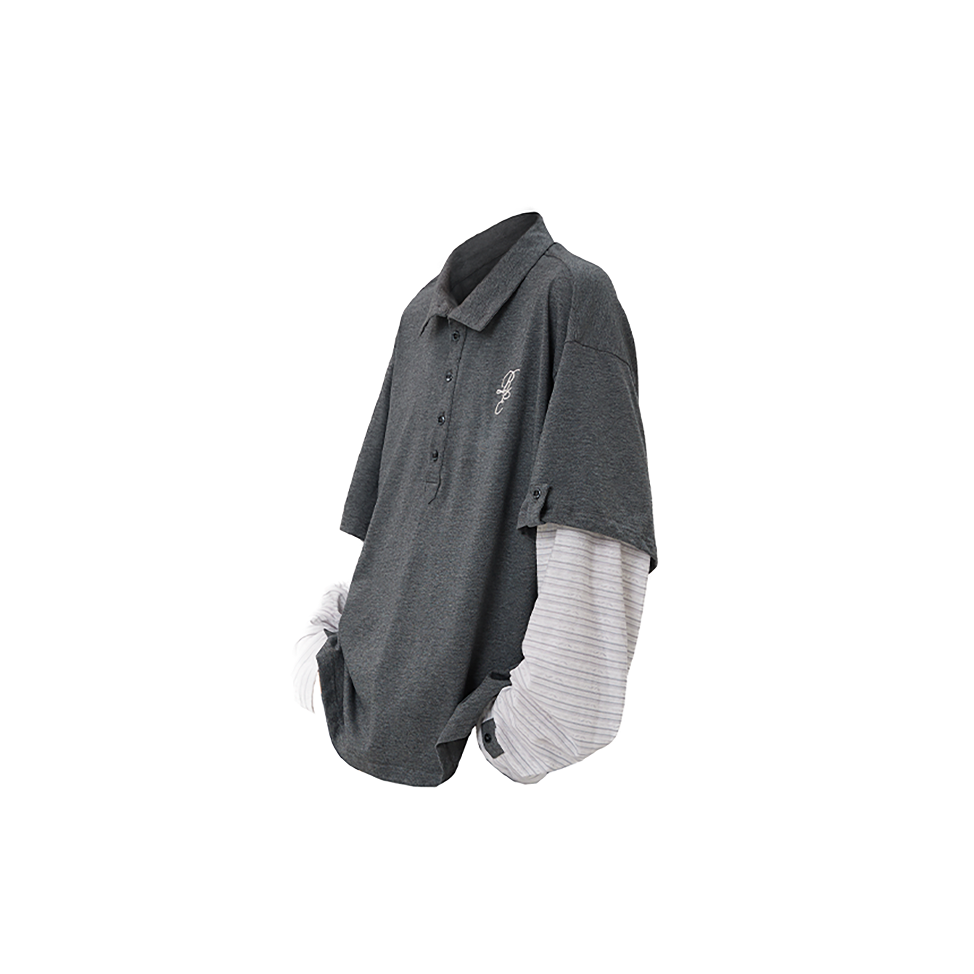 RELABEL Layered Sleeve Embroidered Polo Shirt