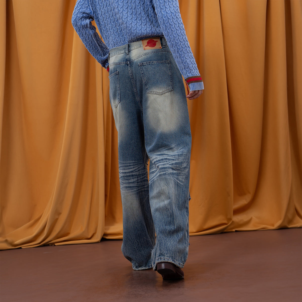 CLP Distressed Wide-Leg Washed Jeans