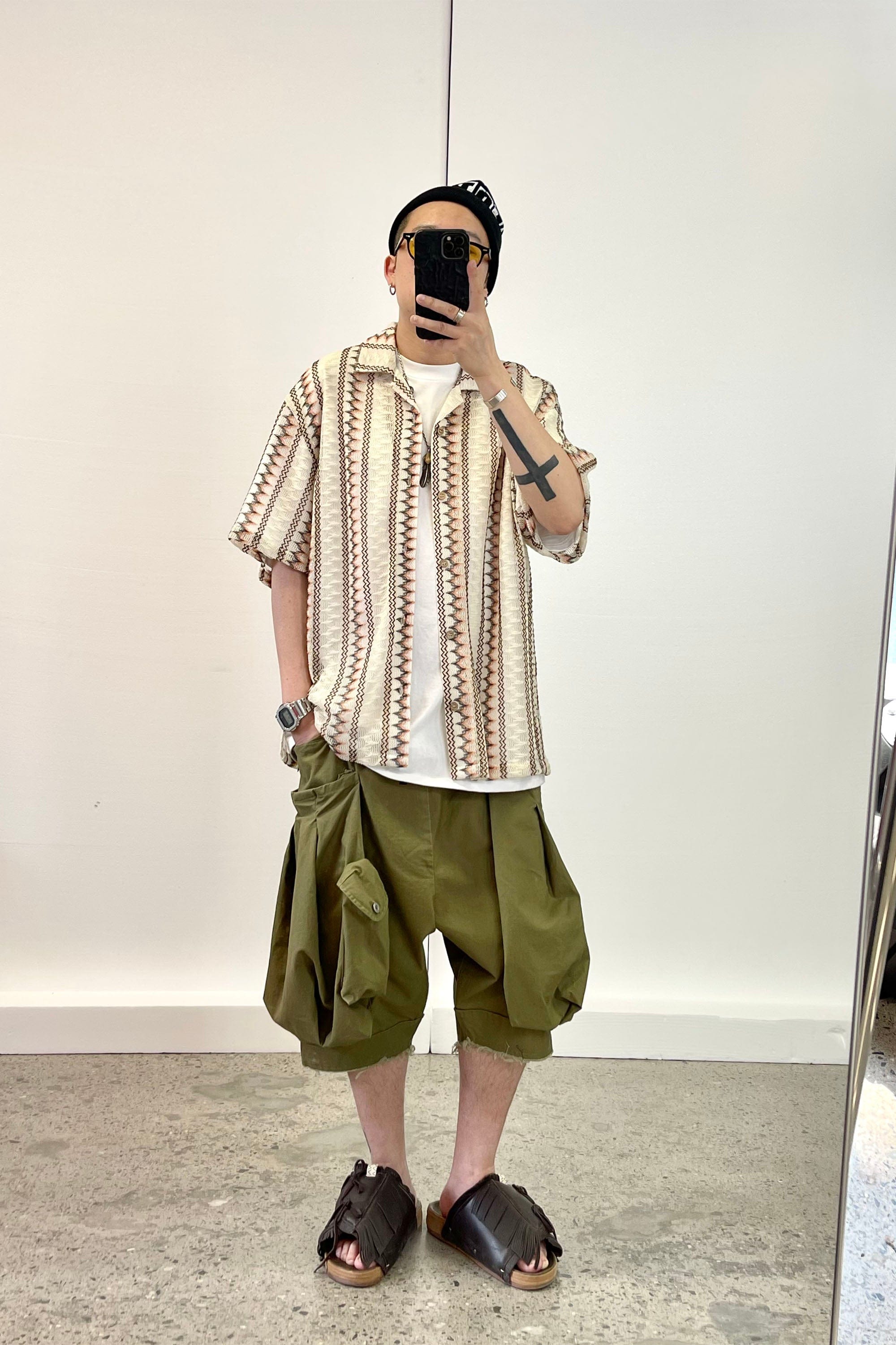 ME DA IGUAL Geometric Ripple Crochet Half Shirt, premium urban and streetwear designers apparel on PROJECTISR.com, ME DA IGUAL