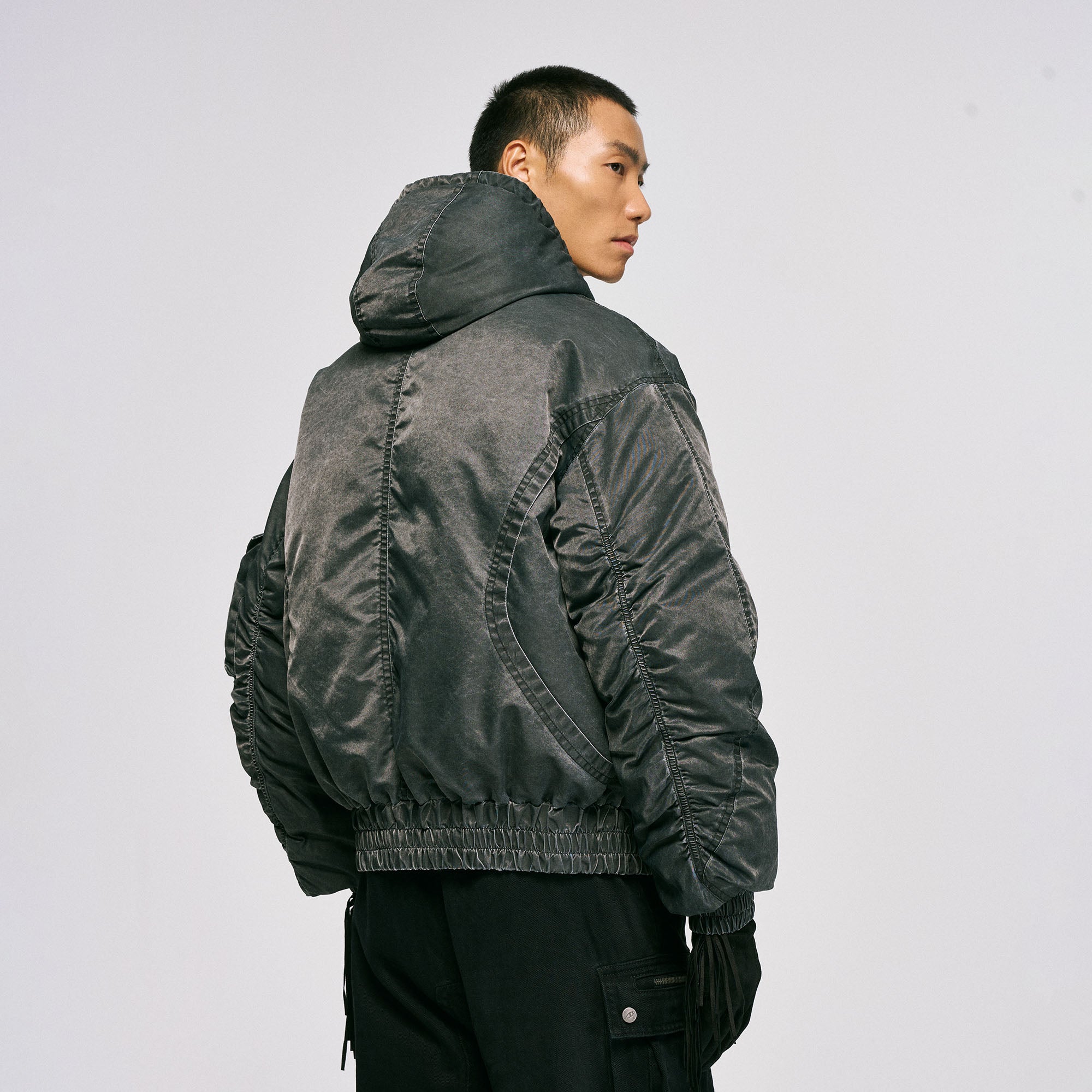 CATSSTAC Washed Nylon Bomber Puffer Jacket