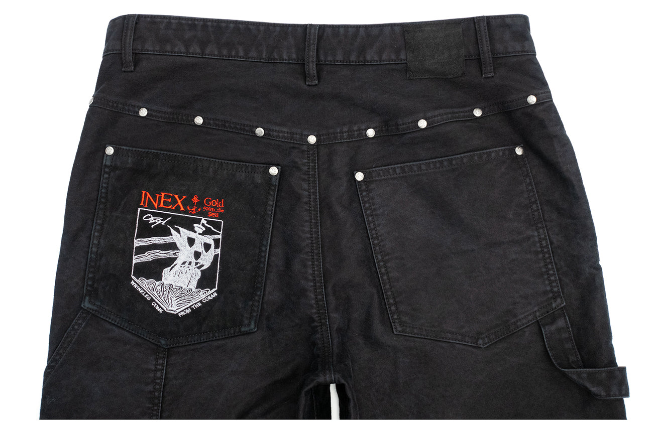 IN EXISTENCE Leather Splice Double-Knee Carpenter Pants, premium urban and streetwear designers apparel on PROJECTISR.com, IN EXISTENCE