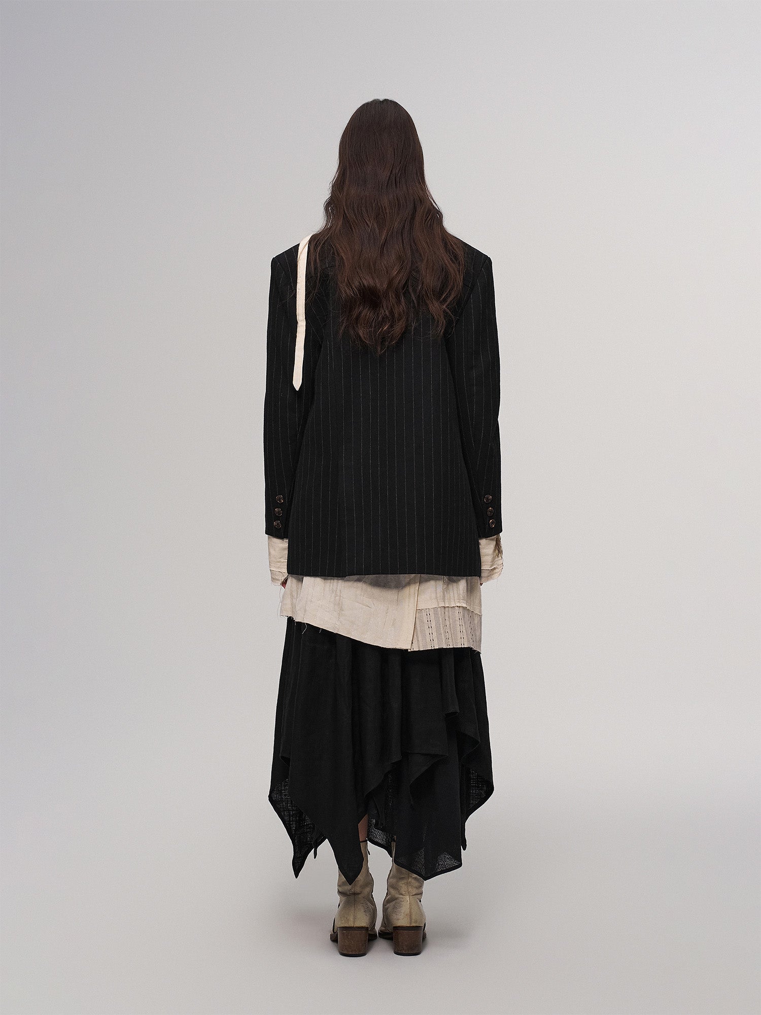 ILNya Nieternite Nifutur Asym Pinstripe Draped Flap Wool Blazer