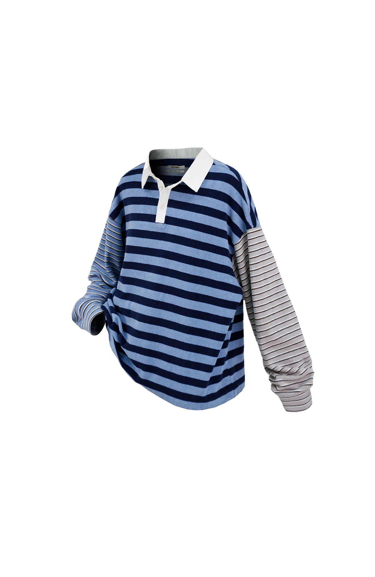 RELABEL Asymmetrical Striped Spliced Polo Long-Sleeve Tee