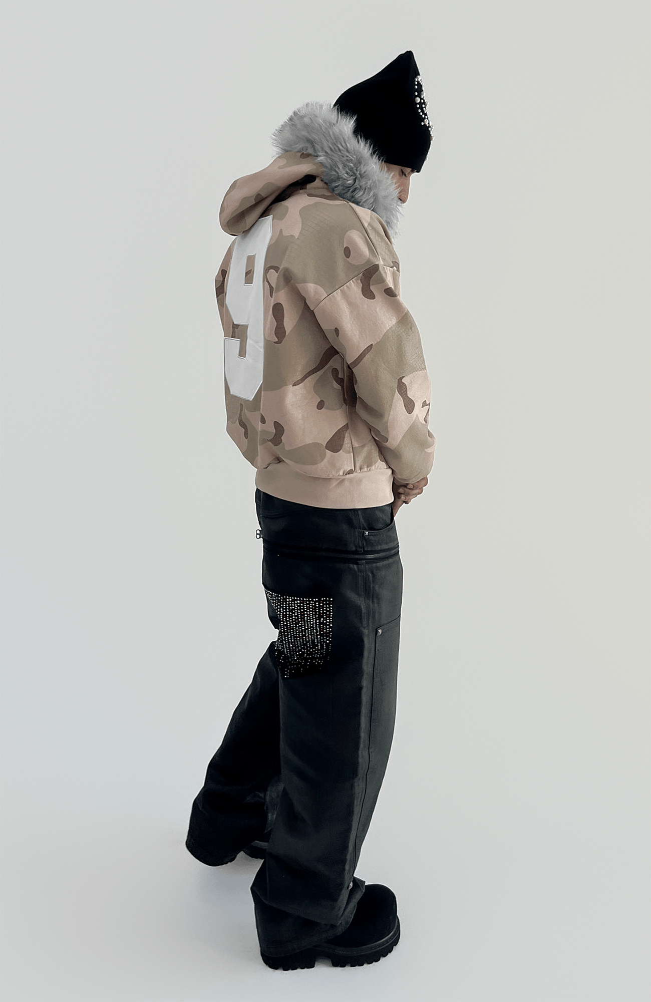 TECNINEGROUP Waxed Double-Knee Diamond Pockets Jeans