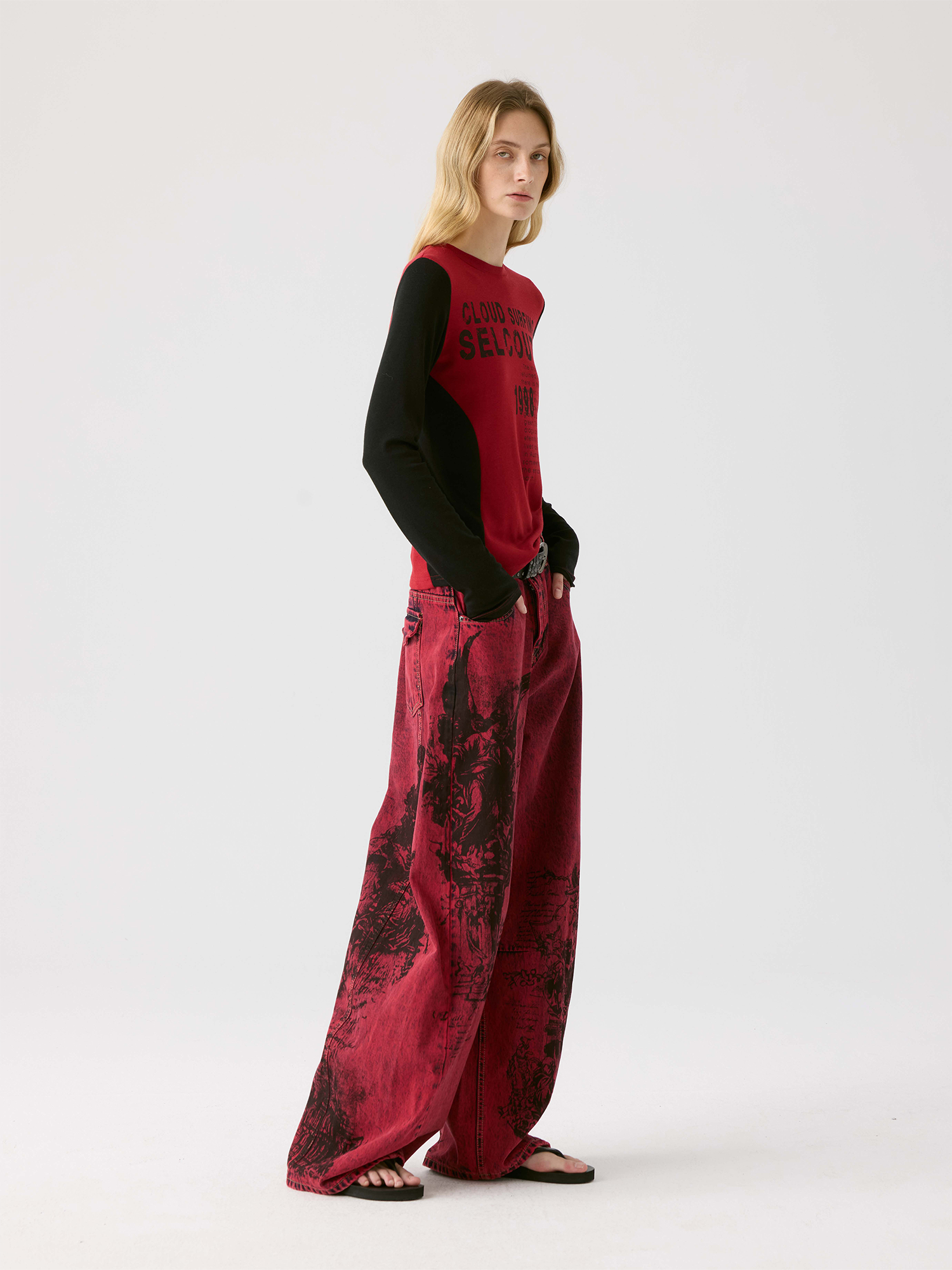 HAHAHA Hand-Painted Graphic Washed Wide-Leg Jeans