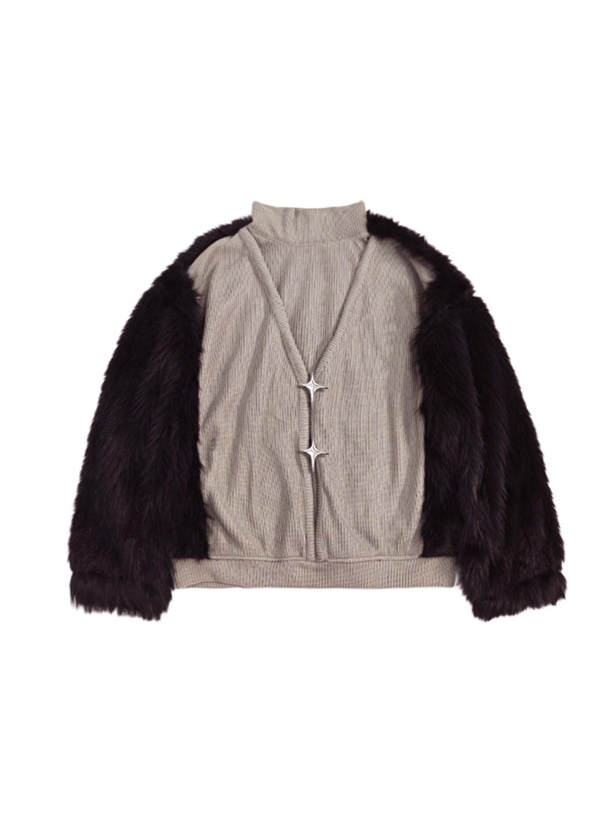 UUCSCC Faux Fur Spliced Turtleneck Sweater