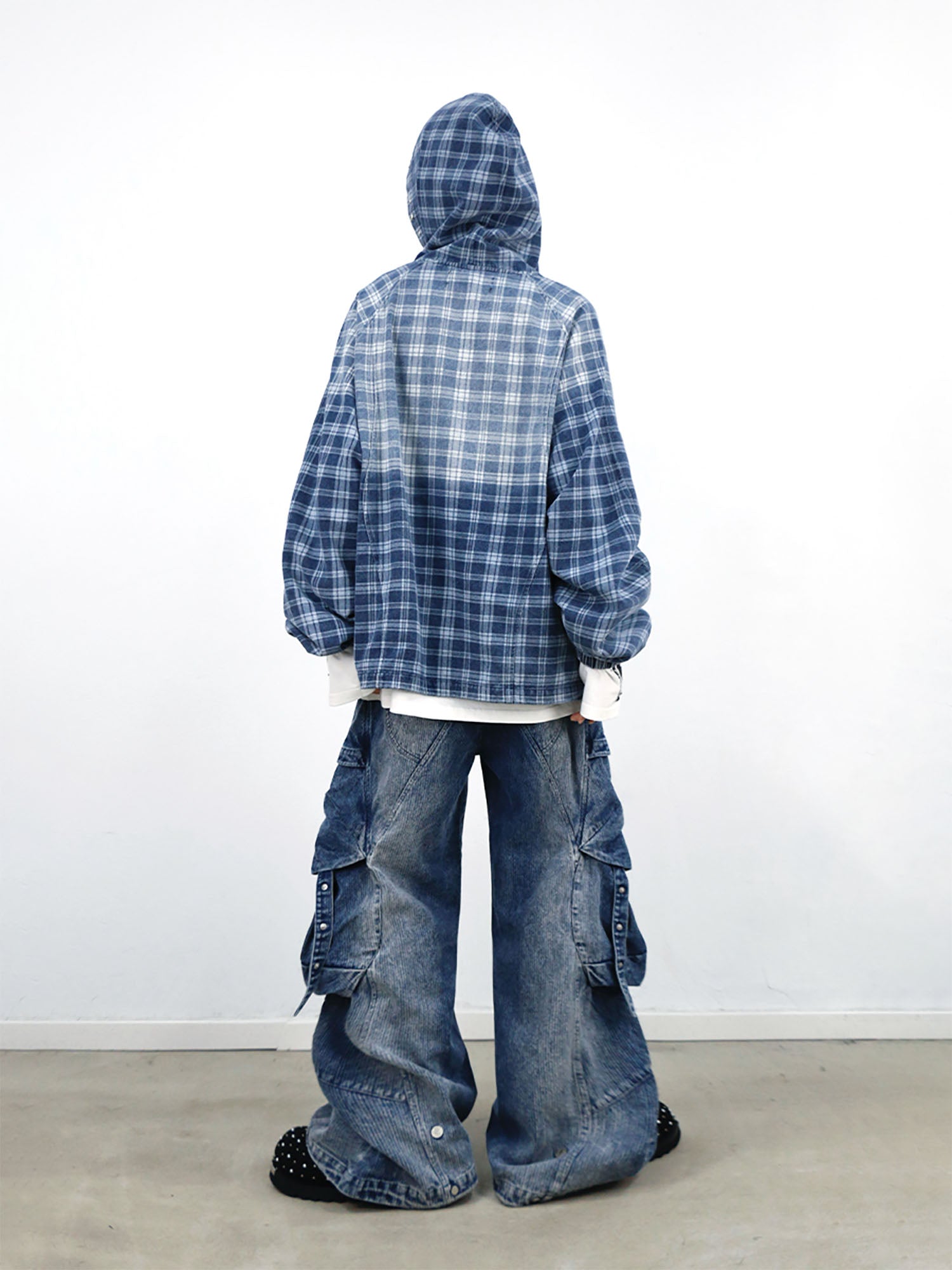 RELABEL Plaid Rivet Paneled Faded Hoodie, premium urban and streetwear designers apparel on PROJECTISR.com, RELABEL
