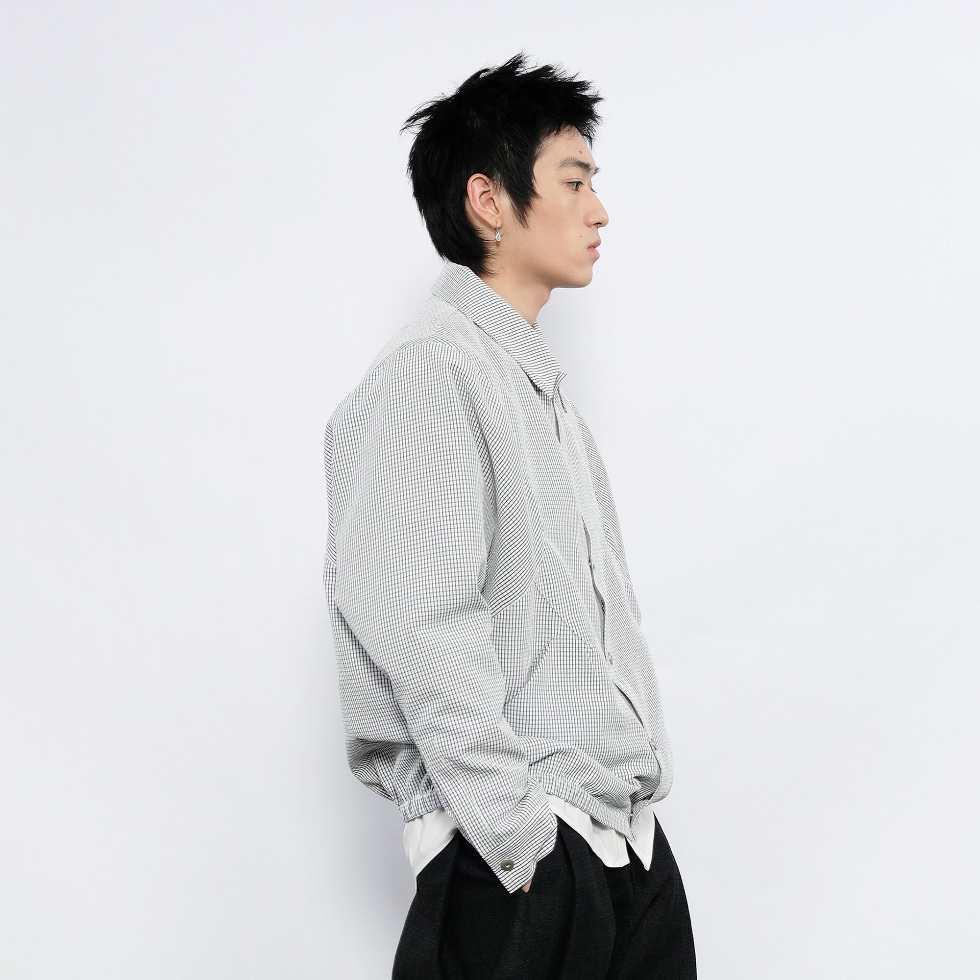 7440 37 1 Grid Check Batwing Sleeves Shirt, premium urban and streetwear designers apparel on PROJECTISR.com, 7440 37 1