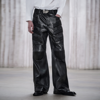 FACEONLAB Panel Armored Faux Leather Biker Pants Black