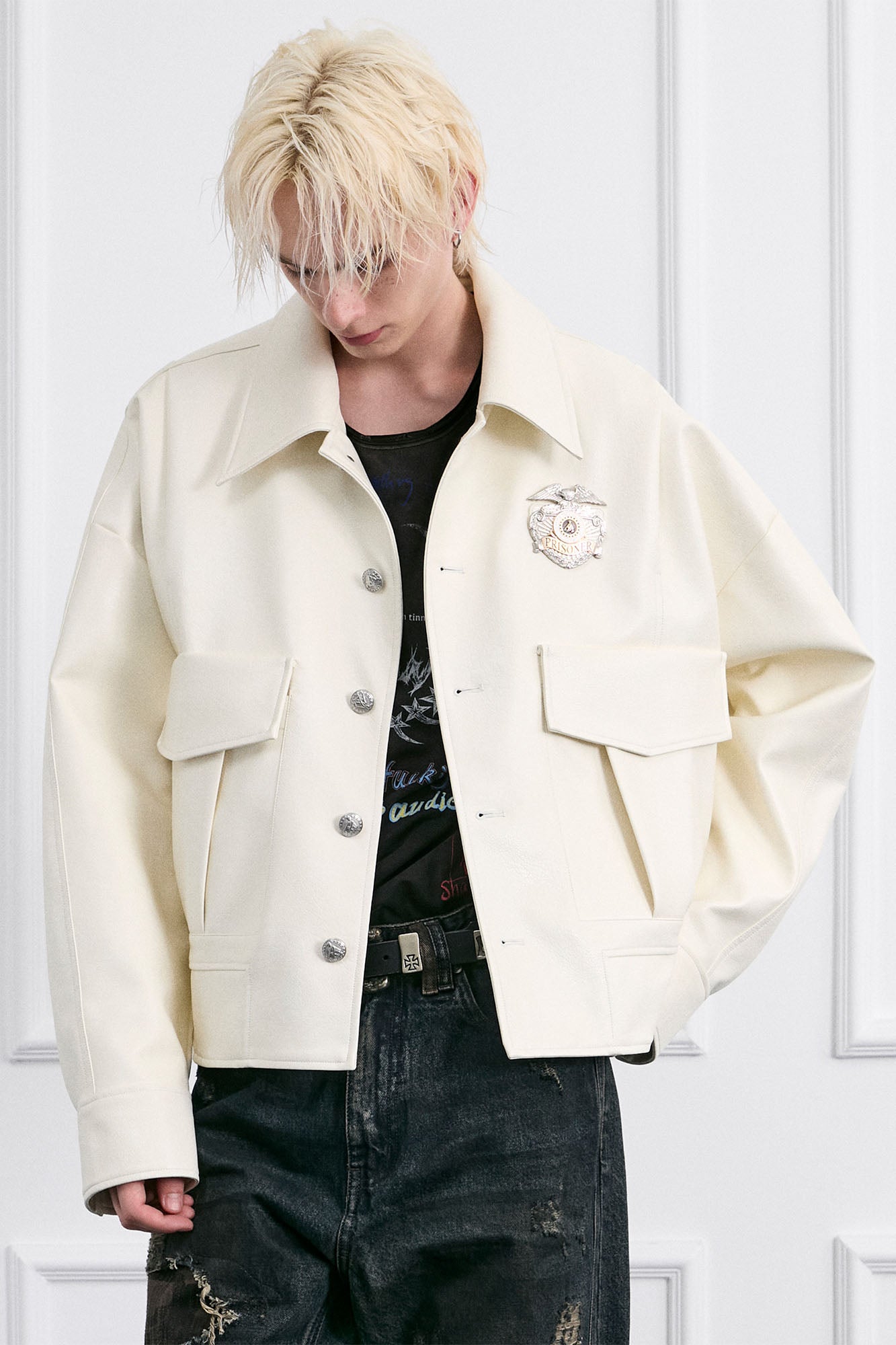 FACEONLAB Badge PU Utility Jacket