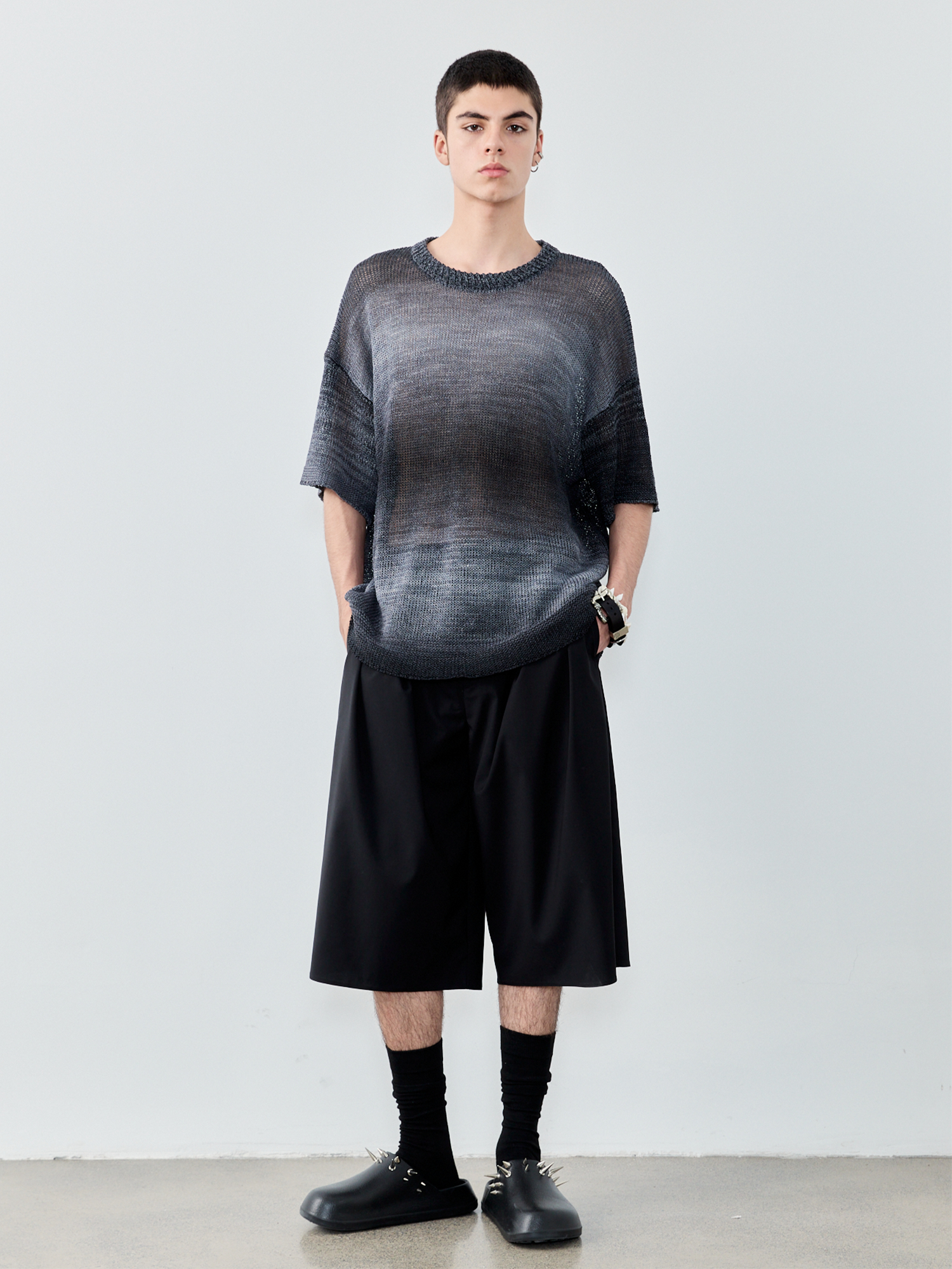 GRAINMUSTARD Gradient Open-Knit Paper-Yarn Tee
