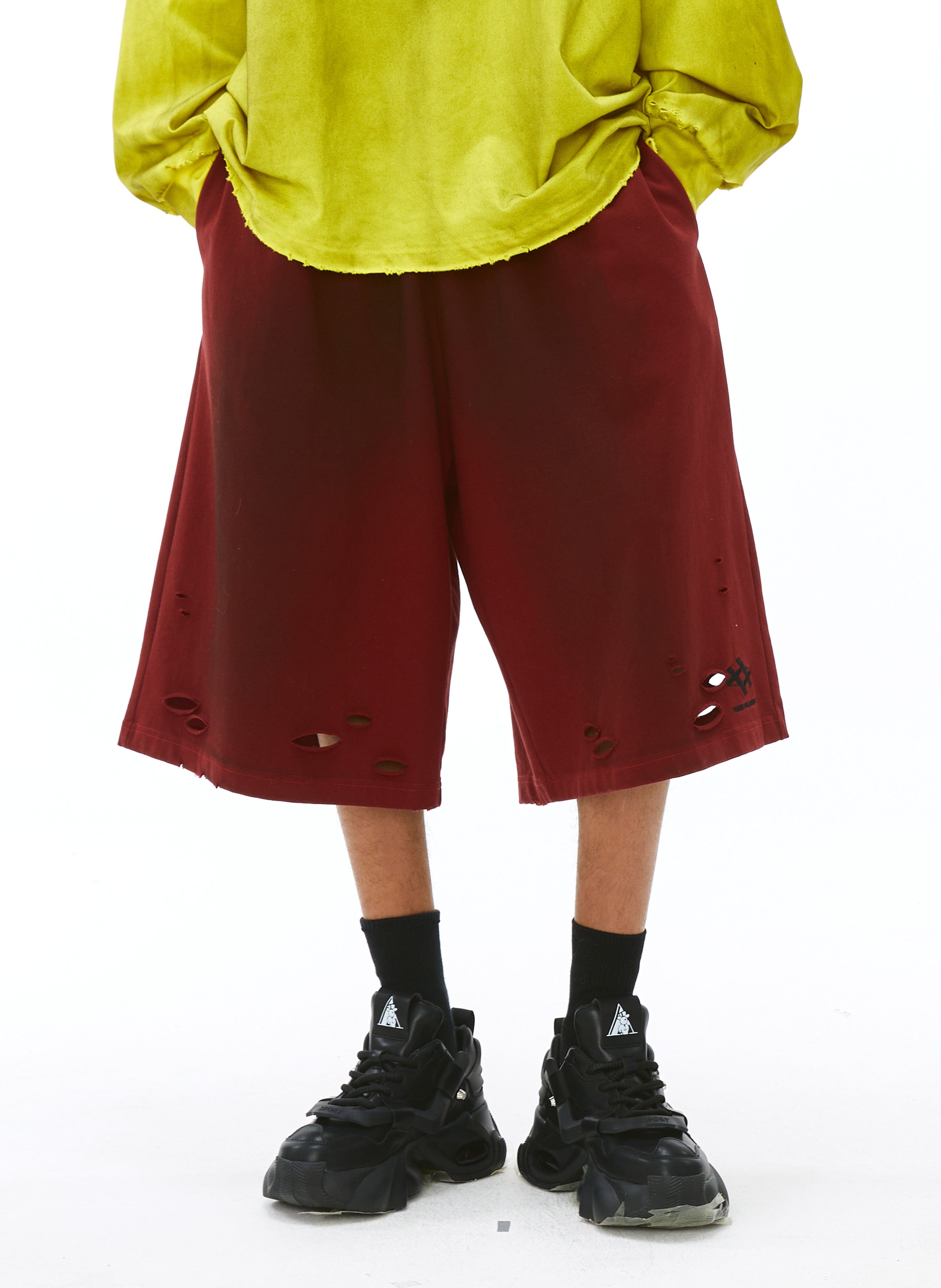 VANN VALRENCE Washed Gradient Distressed Oversized Shorts