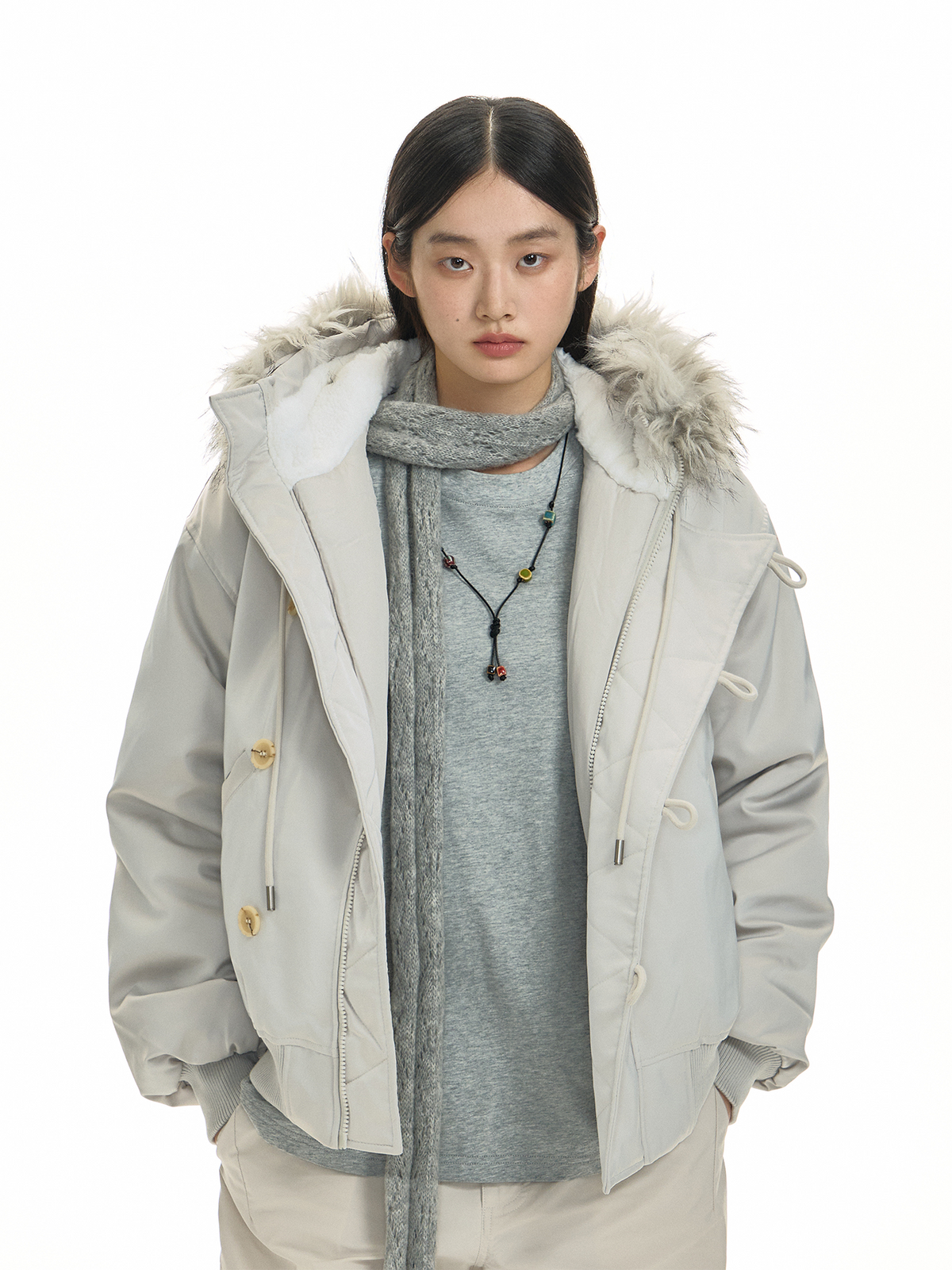 TGNS Detachable Fur-Collar Hooded Padded Parka