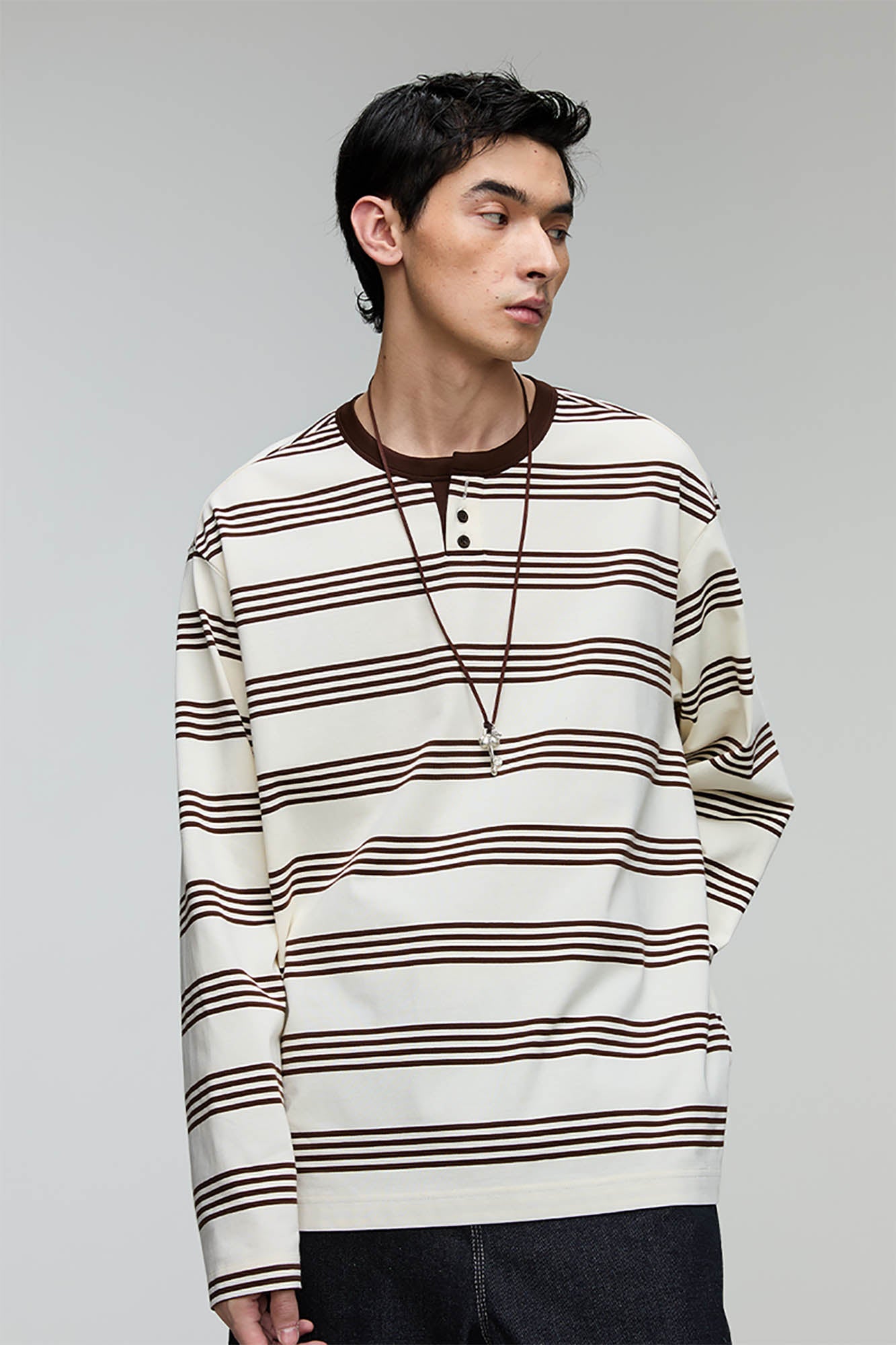 OPICLOTH Striped Henley Long-Sleeve Tee