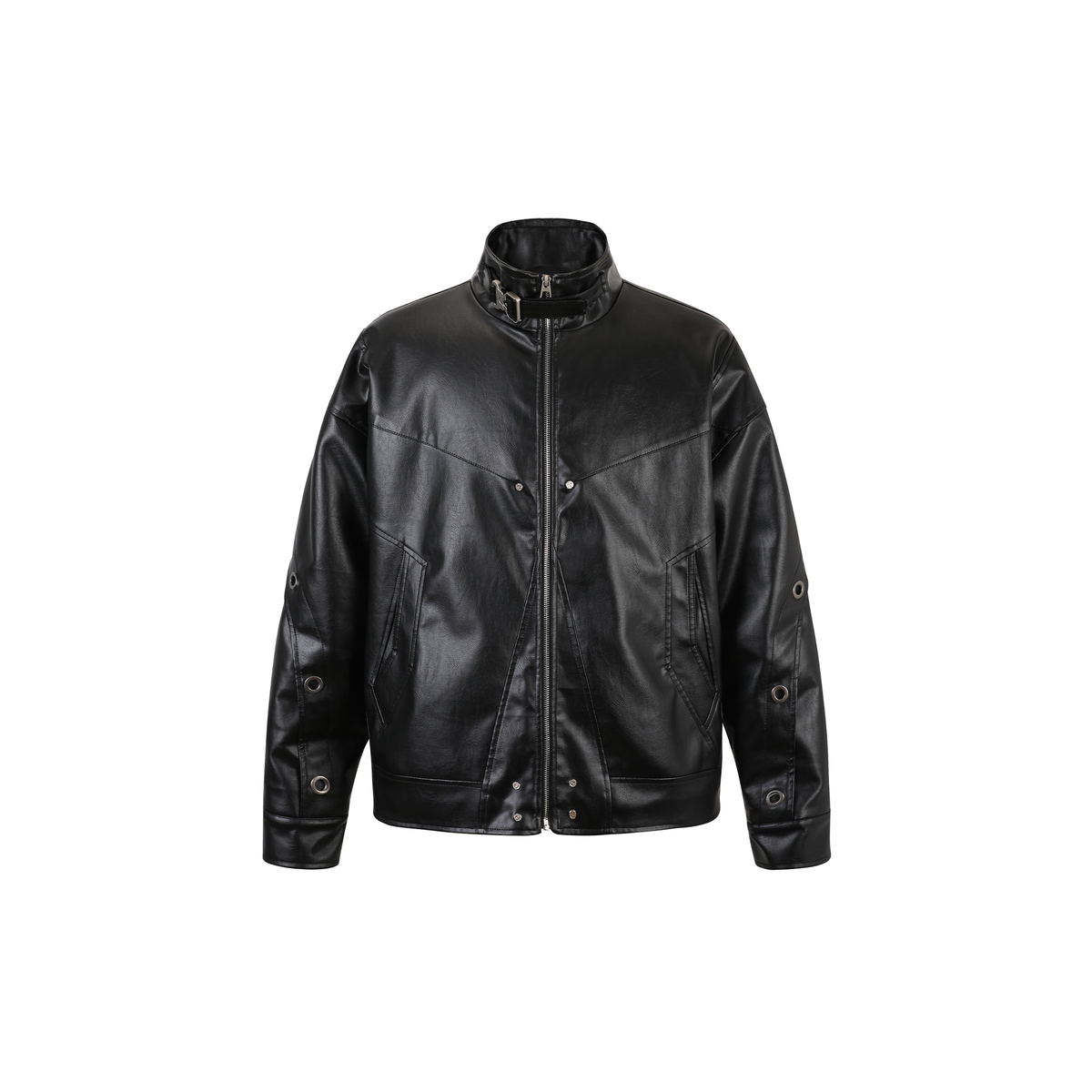 REMODUTION Faux Leather Stand-Collar Jacket