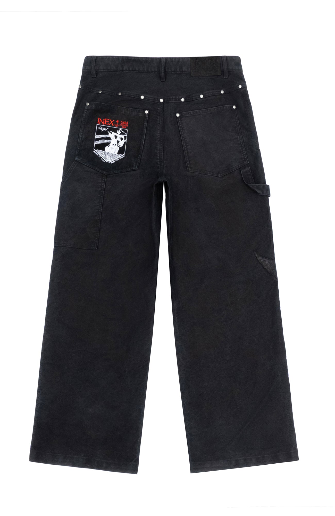 IN EXISTENCE Leather Splice Double-Knee Carpenter Pants, premium urban and streetwear designers apparel on PROJECTISR.com, IN EXISTENCE