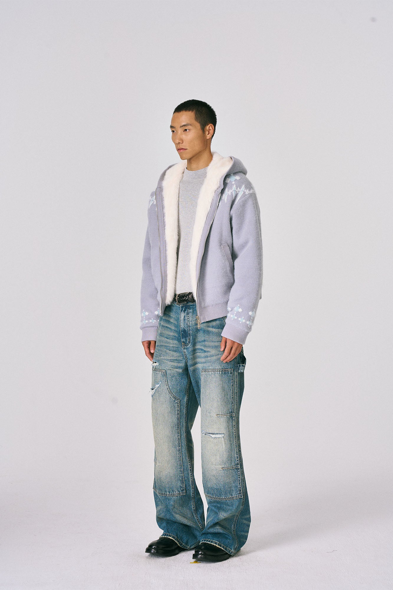 CATSSTAC Jacquard Knit Faux-Fur Lined Hooded Jacket, premium urban and streetwear designers apparel on PROJECTISR.com, PROJECTISR US