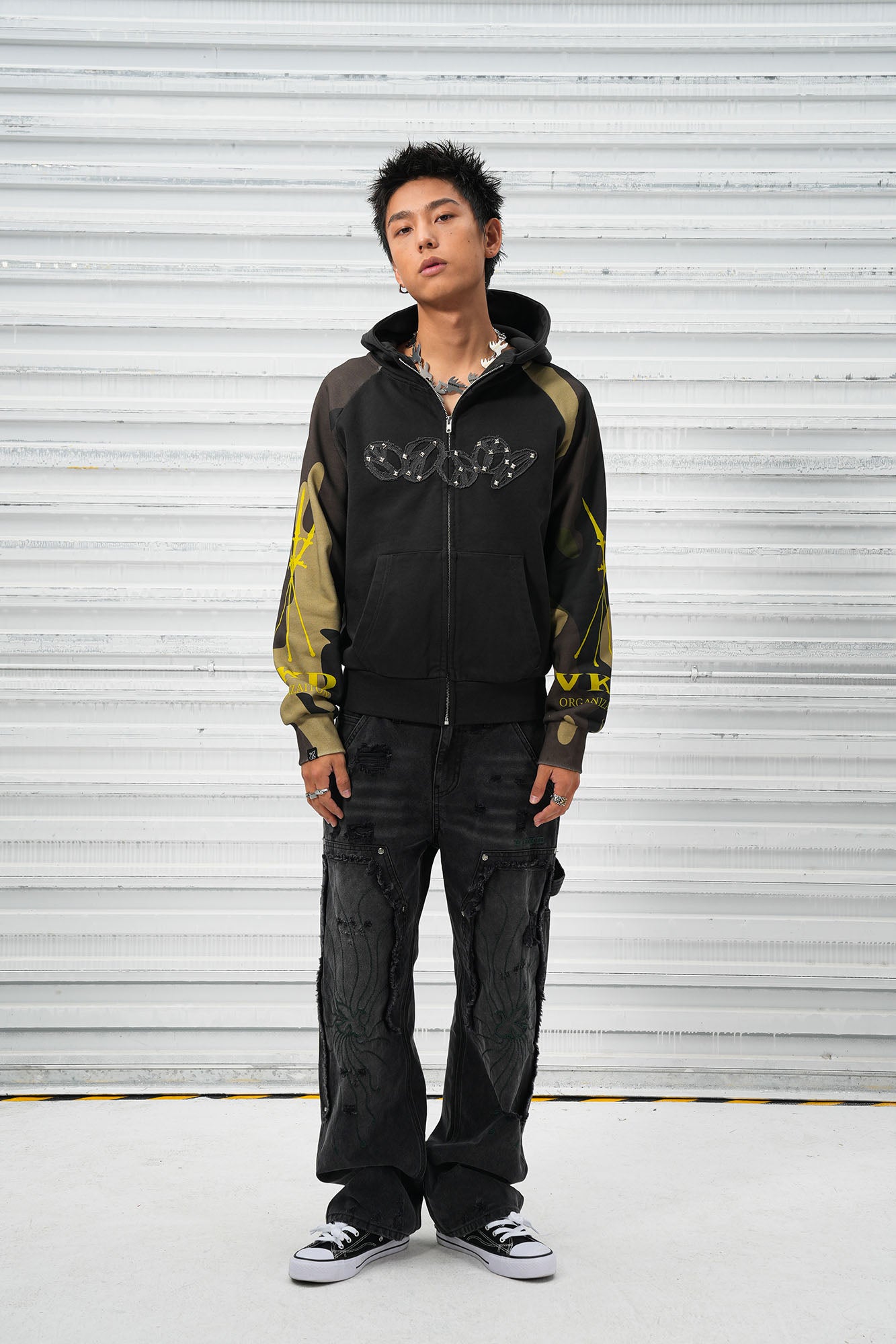 VINKID Camo Raglan Rivet Hooded Jacket, premium urban and streetwear designers apparel on PROJECTISR.com, VINKID