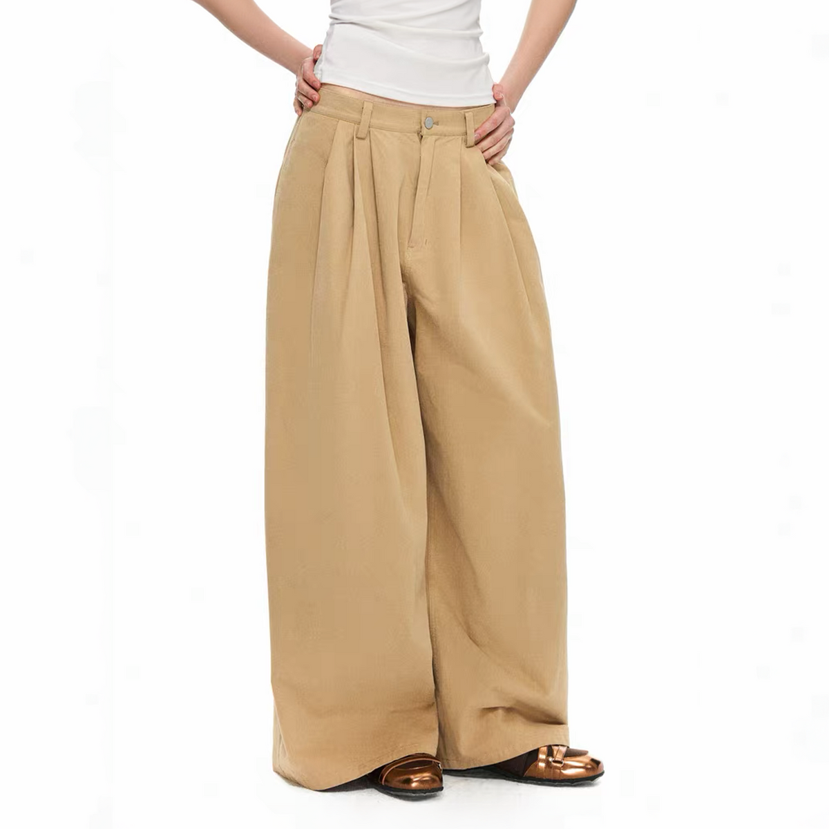 TGNS Retro Classic Pleated Wide-Leg Trousers