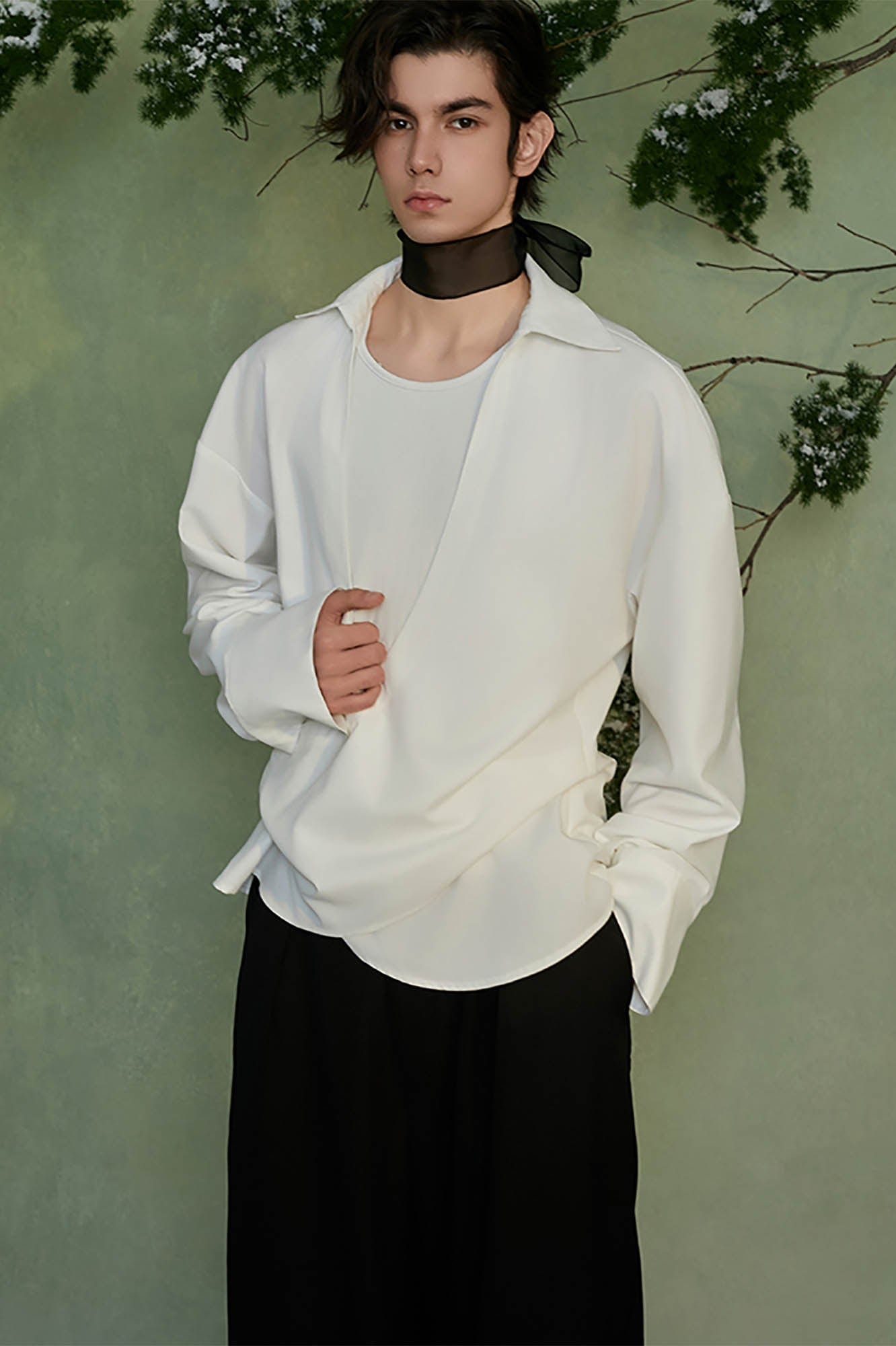 JIECHI Asymmetrical Wrap V-Neck Shirt, premium urban and streetwear designers apparel on PROJECTISR.com, JIECHI