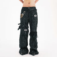 EMBRYO Deconstructed Faux Leather Bone Wrinkled Wide-Leg Pants