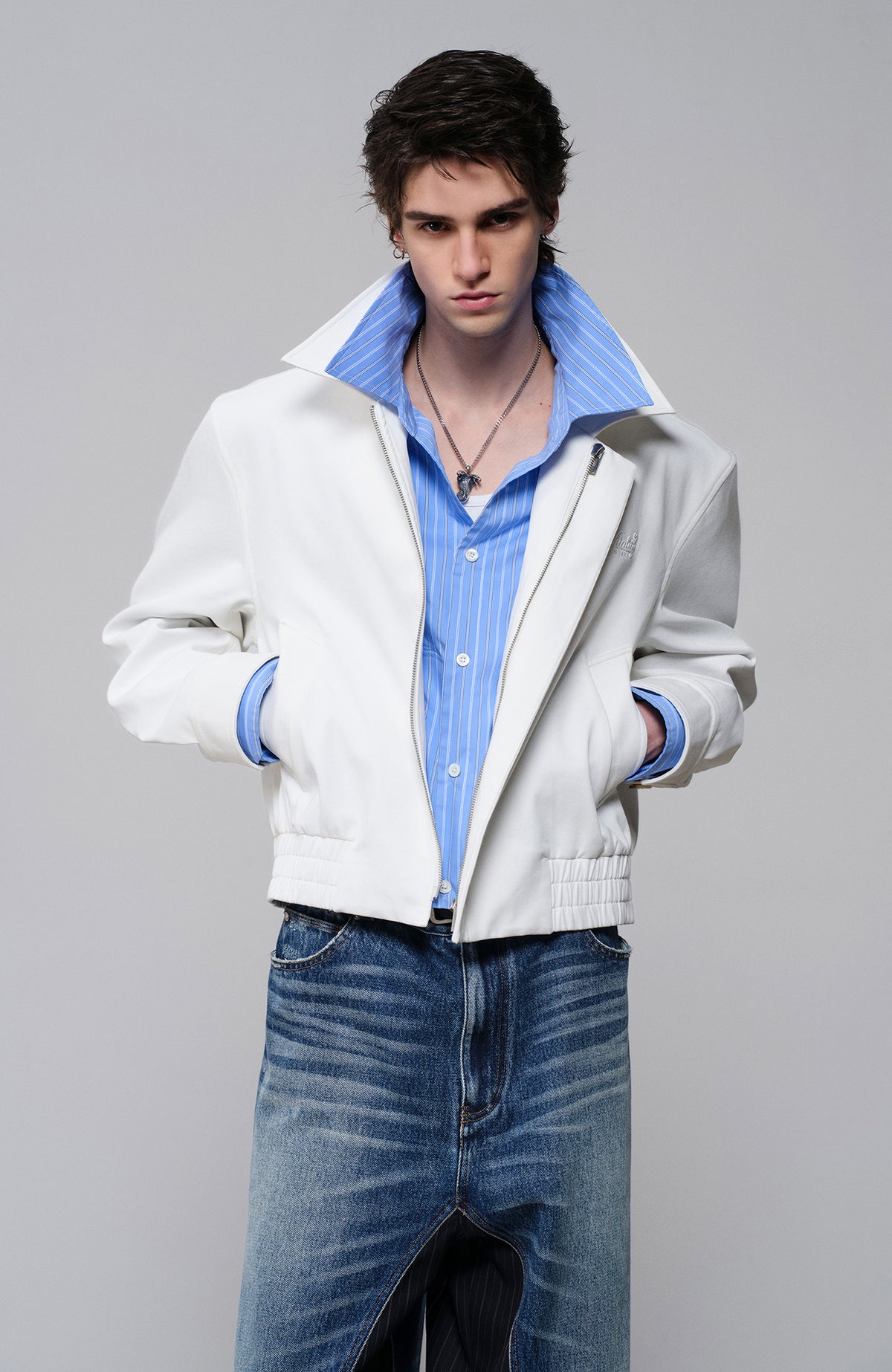 FACEONLAB Embroidered Spliced Shirt Jacket