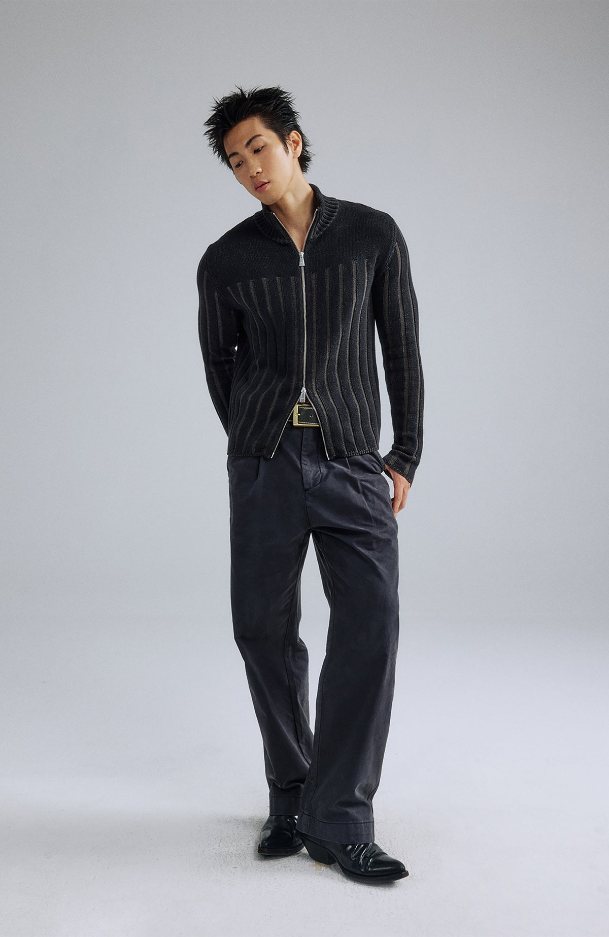 IN EXISTENCE Washed Mole-Skin Double-Pleat Trousers