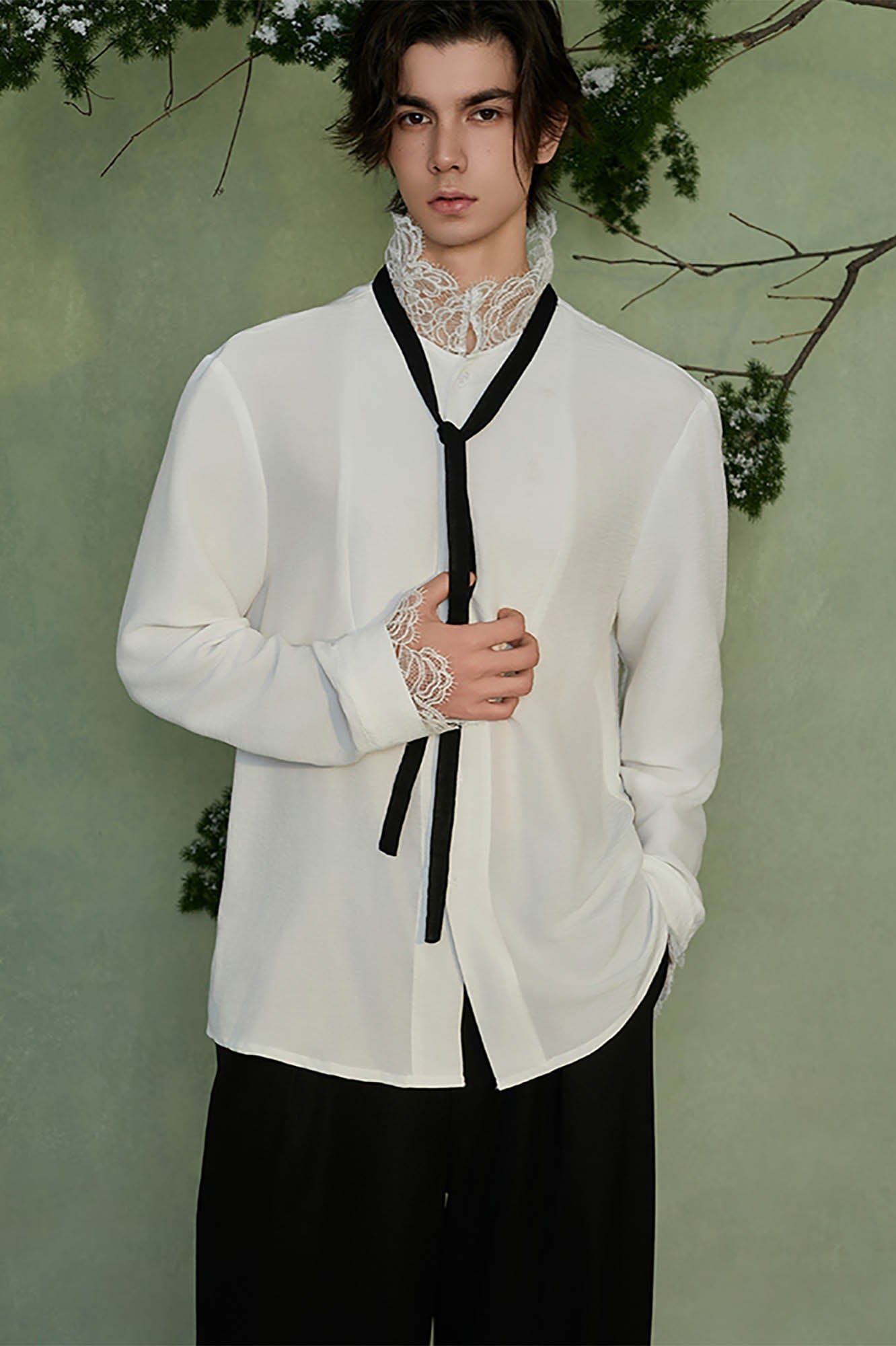 JIECHI Lace Tie Shirt