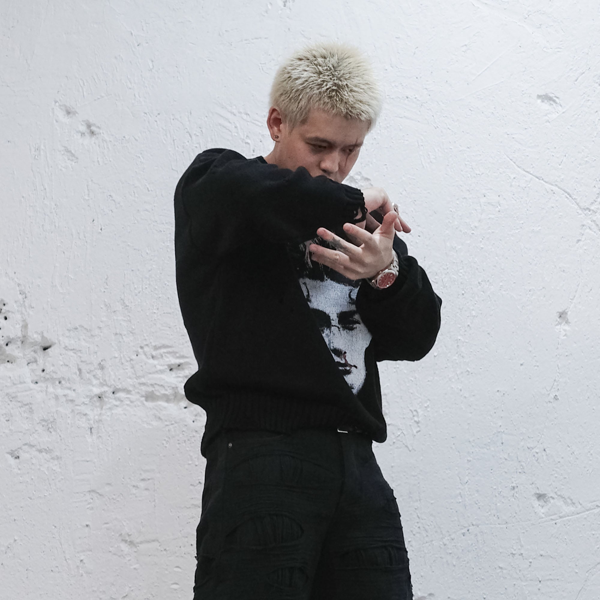 UNDERWATER Demon Portrait Distressed Sweater