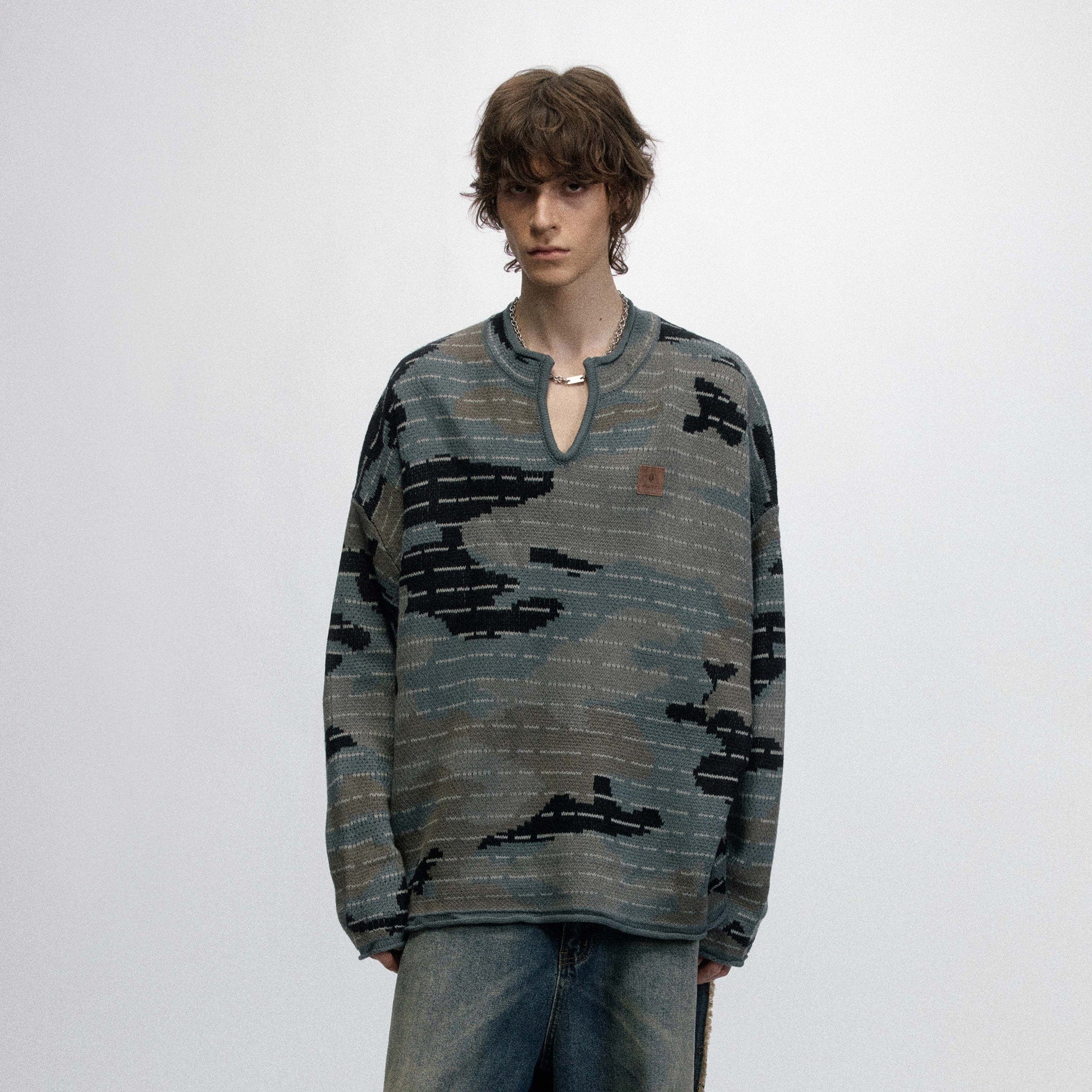 OVDY Modern Camo Stripe V-Neck Sweater