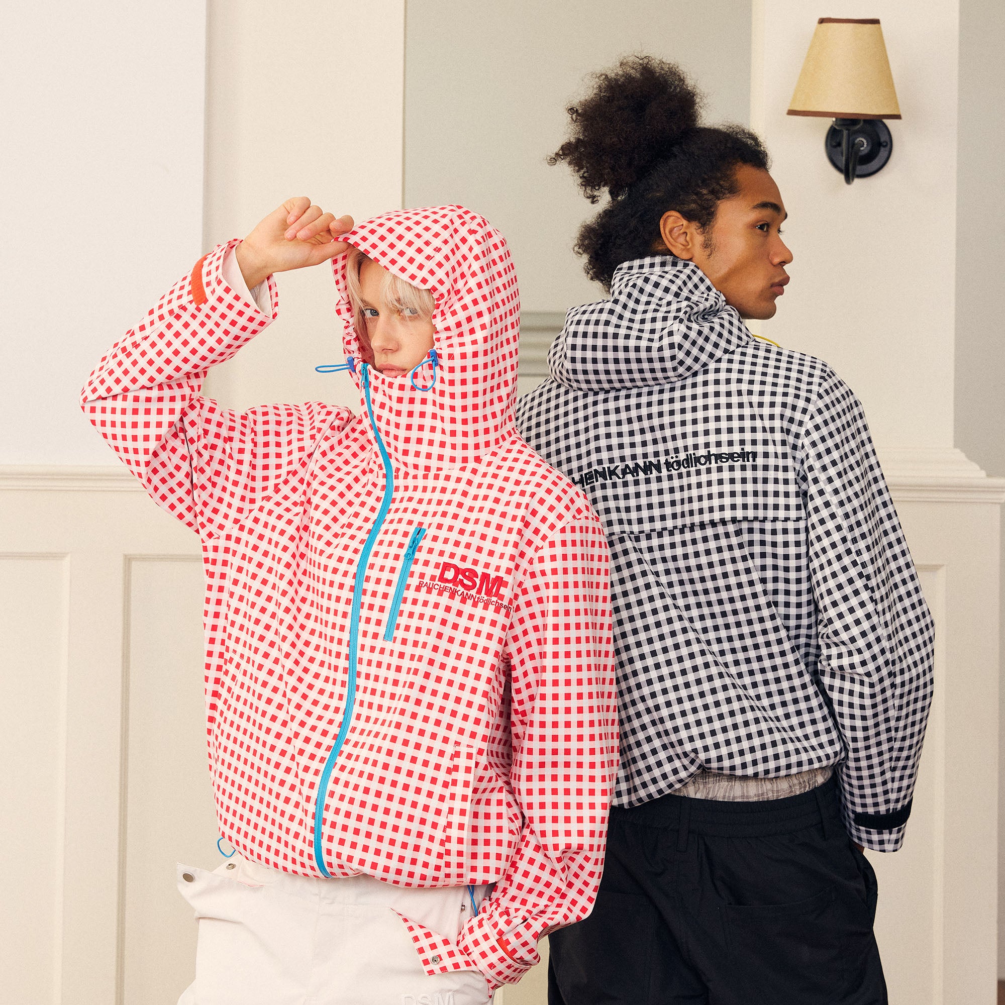 DONSMOKE Diagonal-Zip Check Teflon Windbreaker, premium urban and streetwear designers apparel on PROJECTISR.com, DONSMOKE