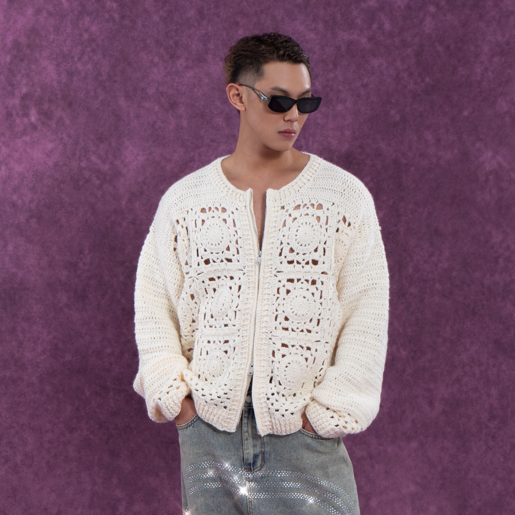 CLP Granny Square Zip Crochet Cardigan