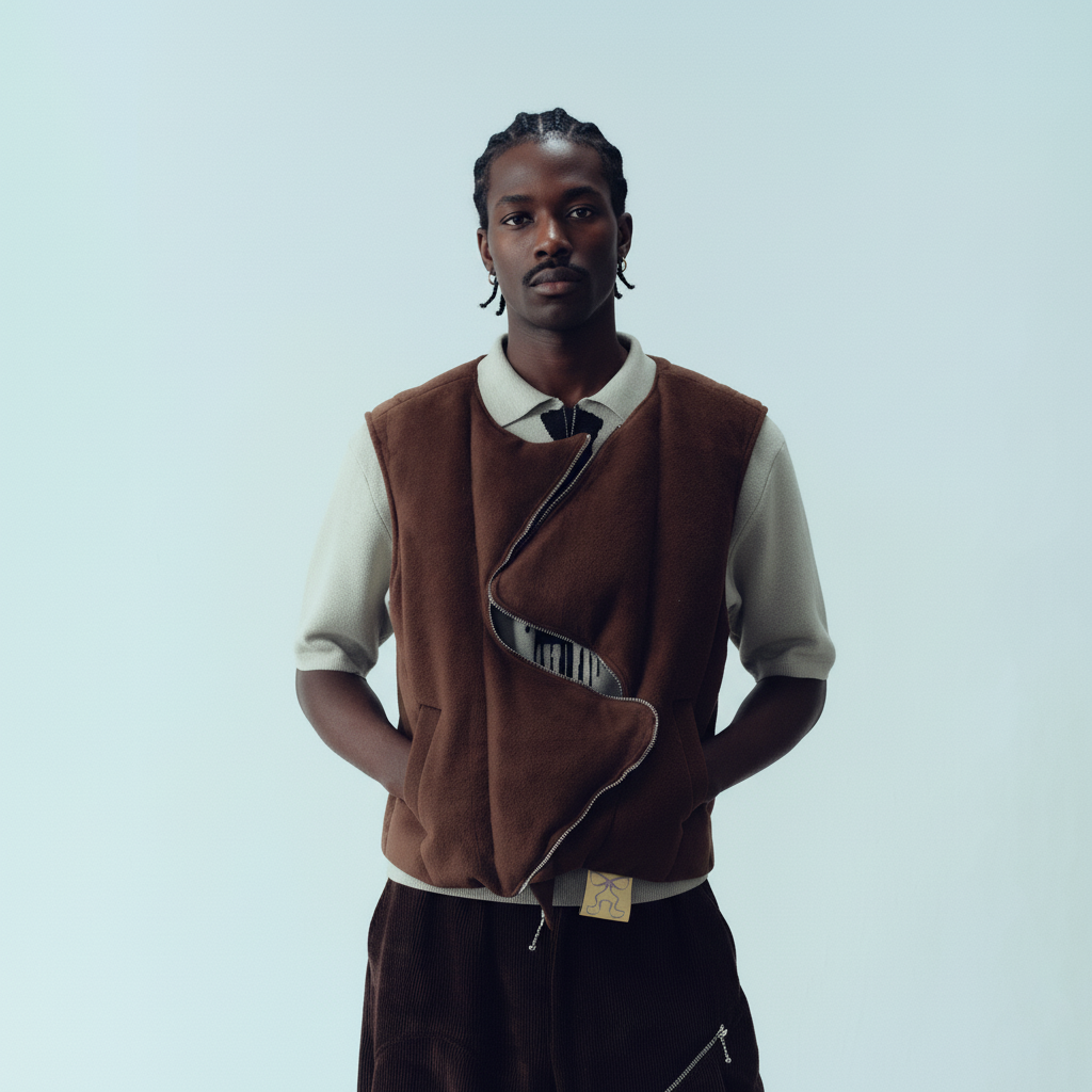 KADAKADA Curved Zip Suede-Puff Vest