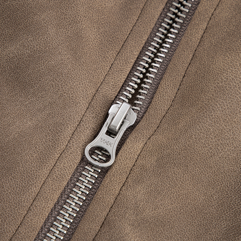 F2CE Aged Suede Faux Fur High-Collar Jacket