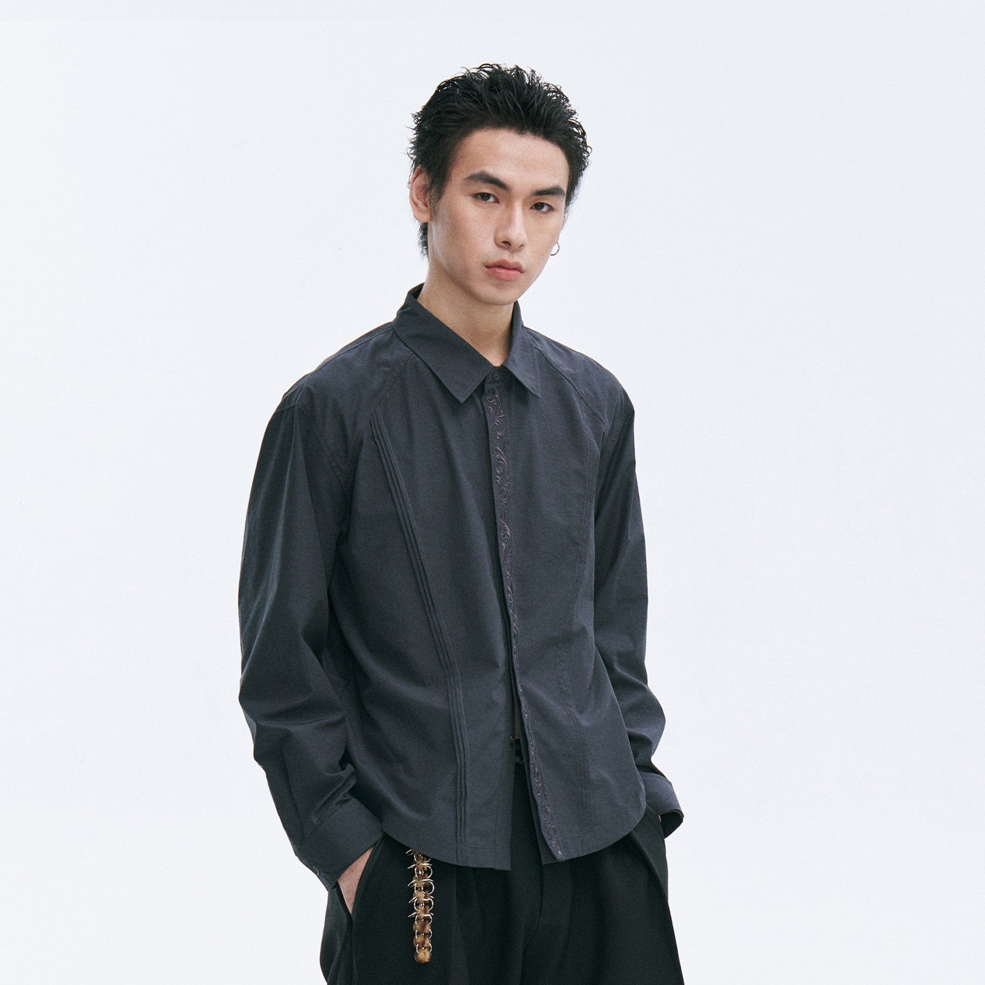 CATSSTAC Layered Seamline Floral Embroidered Shirt, premium urban and streetwear designers apparel on PROJECTISR.com, CATSSTAC