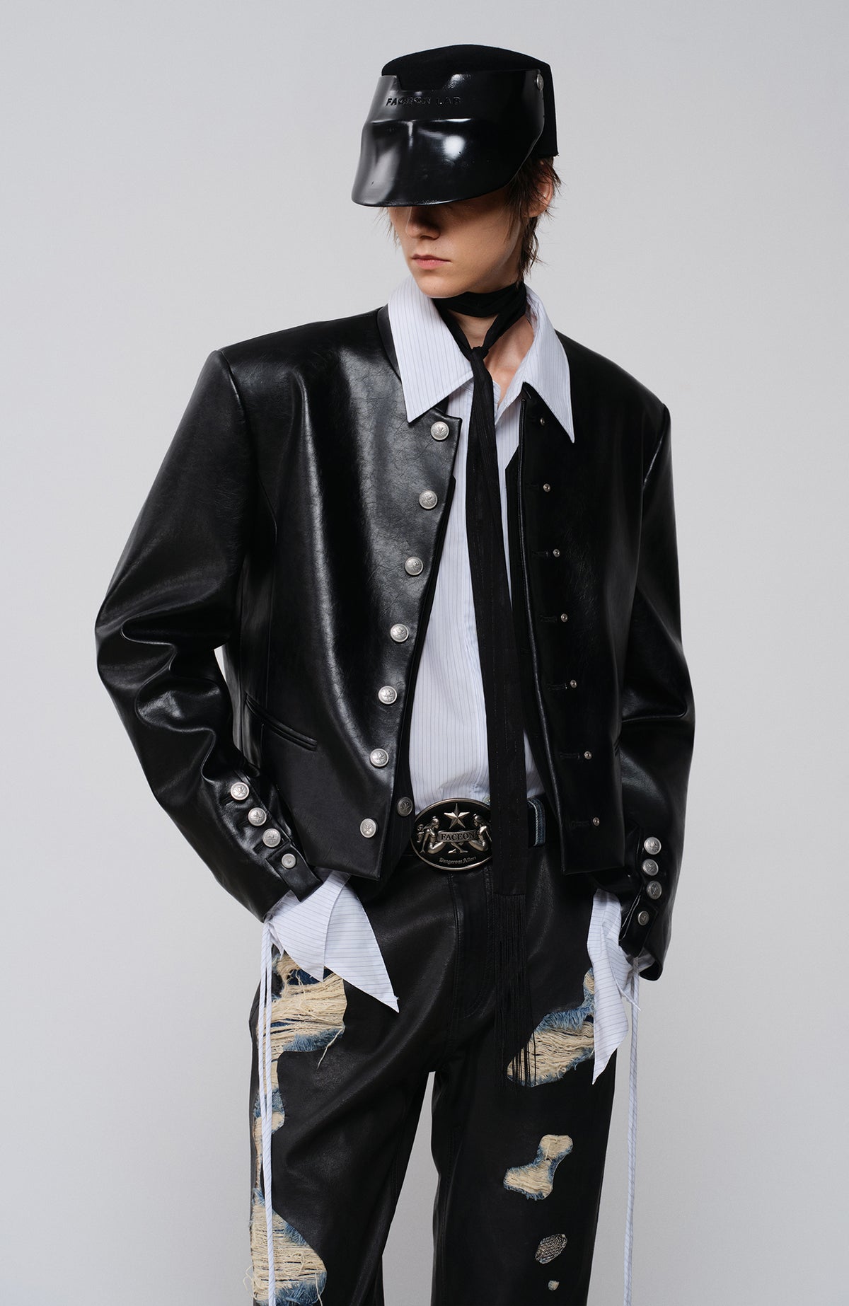 FACEONLAB Faux Leather Stand-Collar Biker Jacket