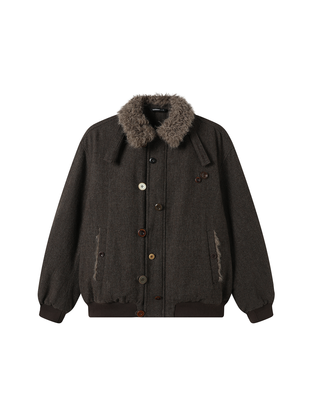 TGNS Striped Faux Fur Collar Cotton-Padded Jacket