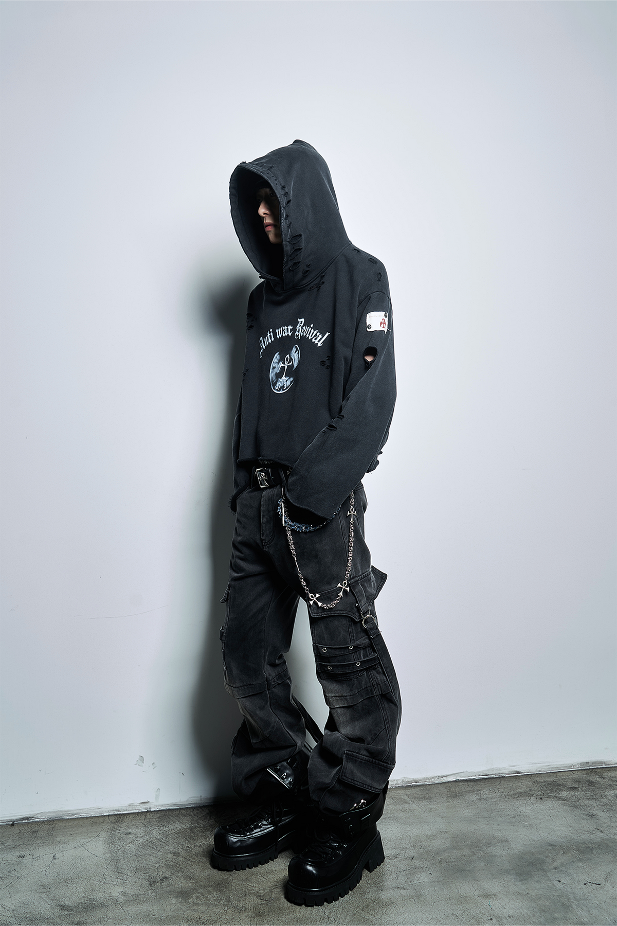ANTI WAR REVIVAL Badge Graphic Oversized Hoodie