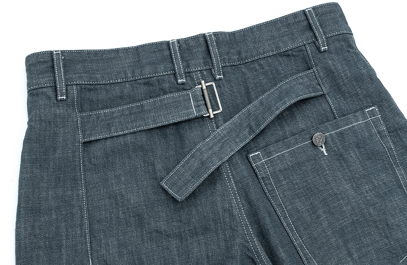 IN EXISTENCE Stitched Back-Belt Curved-Leg Jeans, premium urban and streetwear designers apparel on PROJECTISR.com, IN EXISTENCE