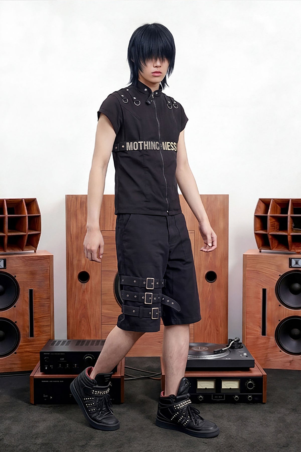 NOTHINGNESS WORLD Washed Buckle-Strap Cargo Shorts