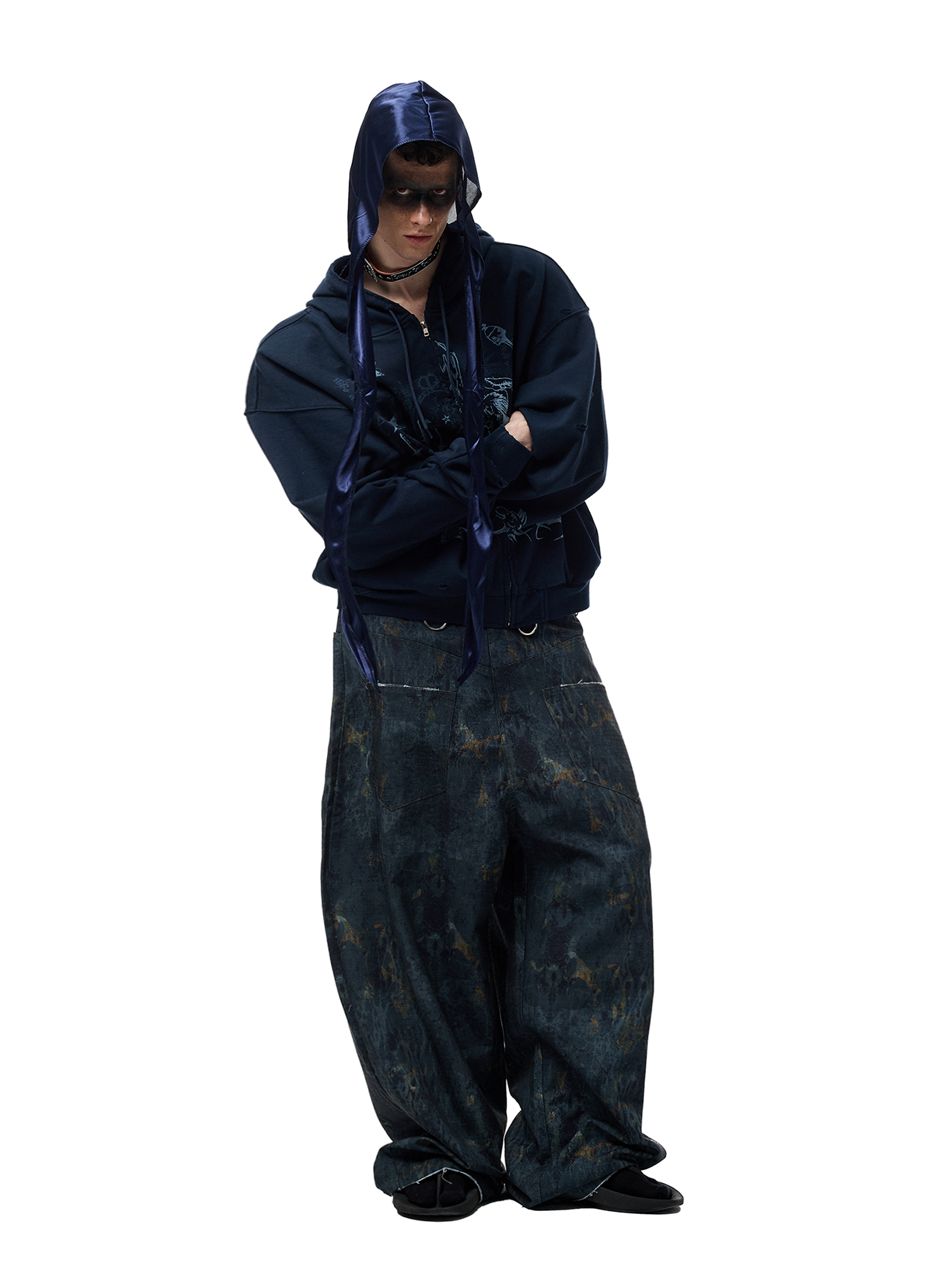 CYCYCY Washed Mottled Flame Graphic Denim Pants