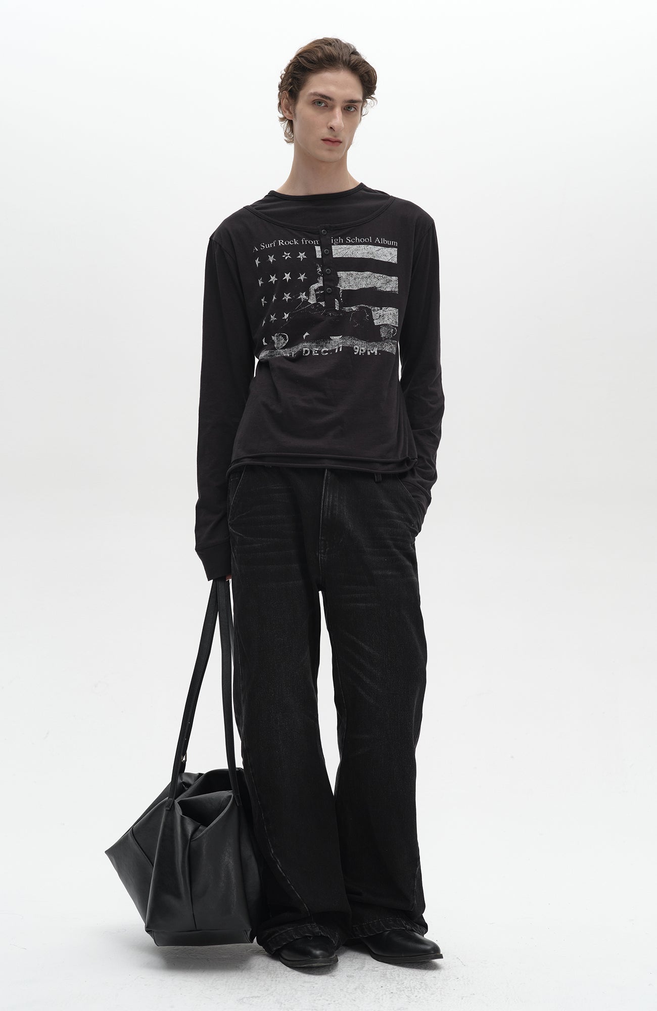SADSOUP Layered Henley Graphic Long-Sleeve Tee