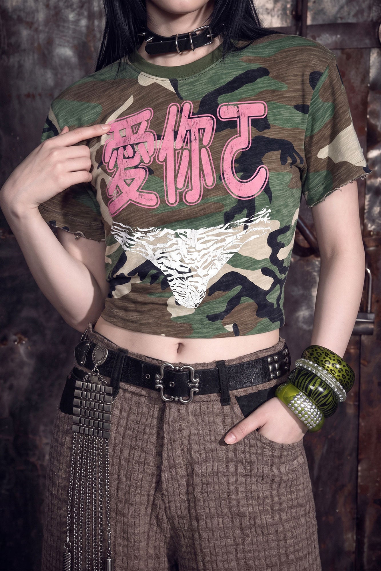 NOTHINGNESS WORLD Camo Full-Print Washed Retro Graphic Tee