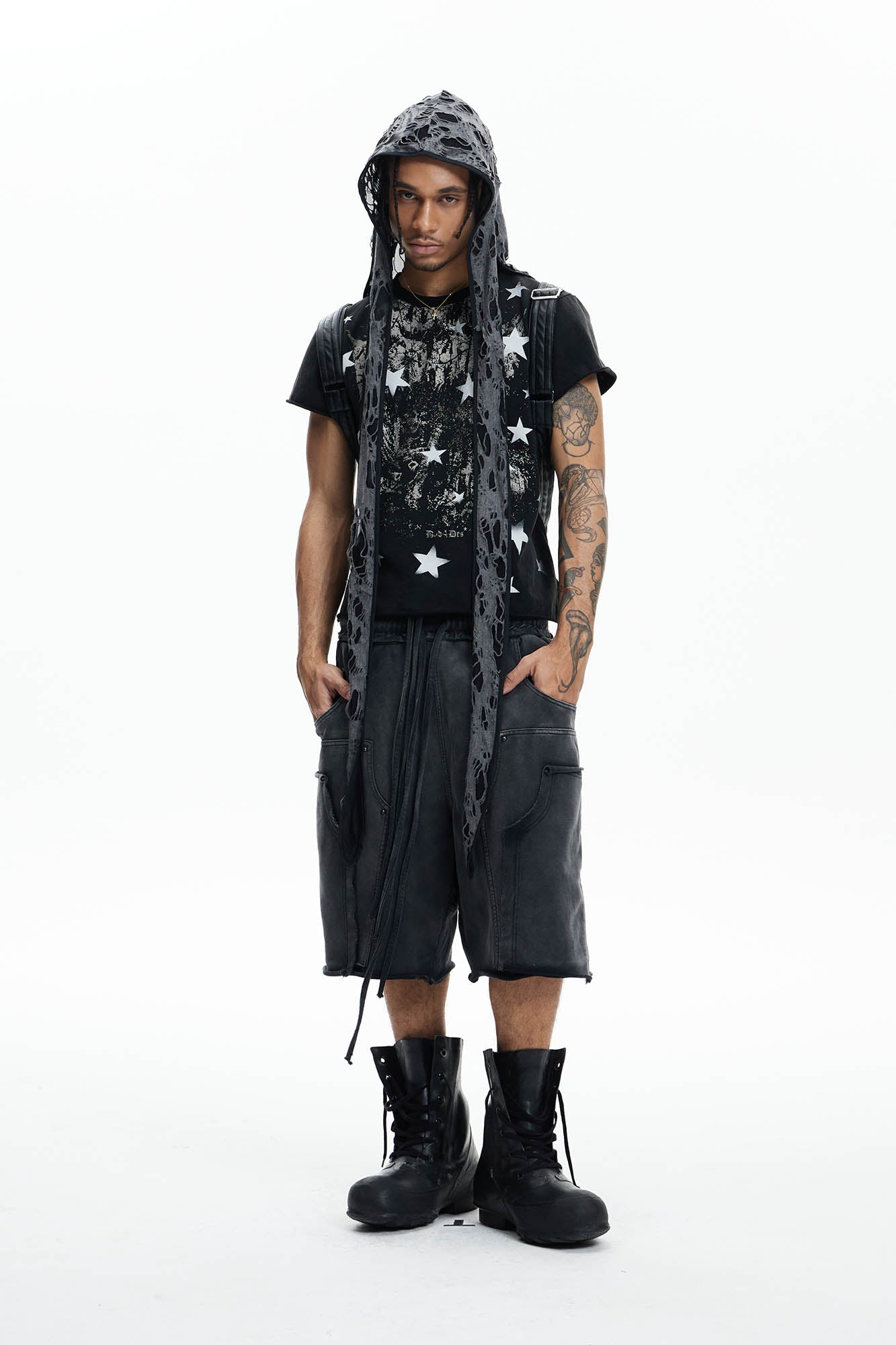 DND4DES Deconstructed Distressed Double-Knee Shorts