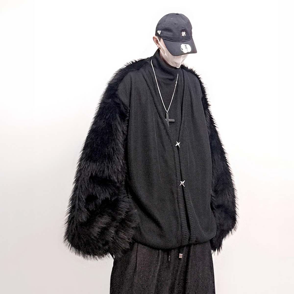 UUCSCC Faux Fur Spliced Turtleneck Sweater
