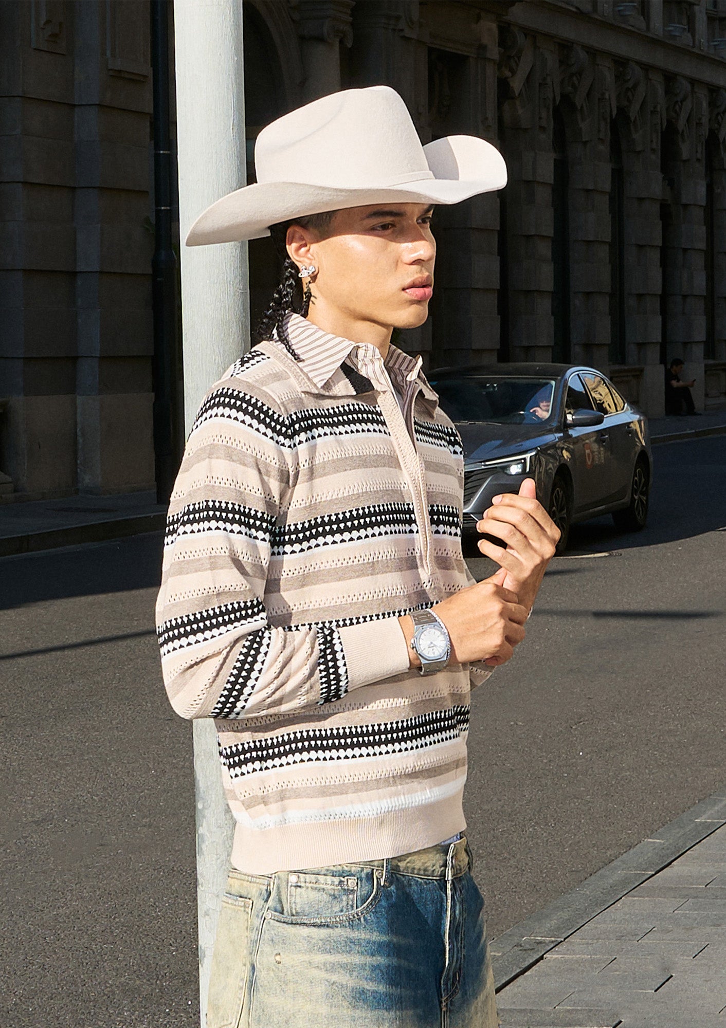 STEEPC Stripe Faux-Layered Polo Sweater, premium urban and streetwear designers apparel on PROJECTISR.com, STEEPC