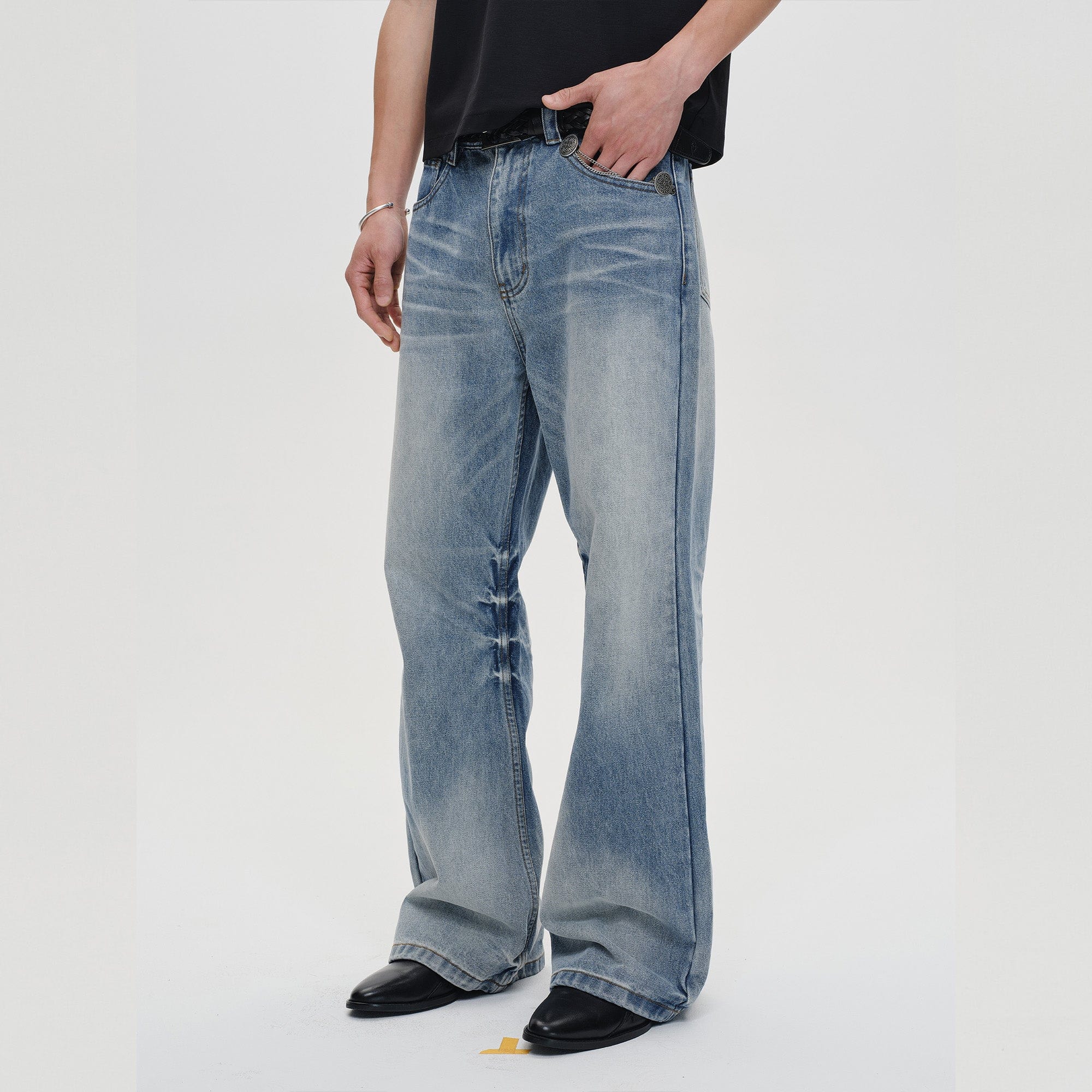 CATSSTAC Frost-Washed Wide-Leg Flared Jeans, premium urban and streetwear designers apparel on PROJECTISR.com, CATSSTAC