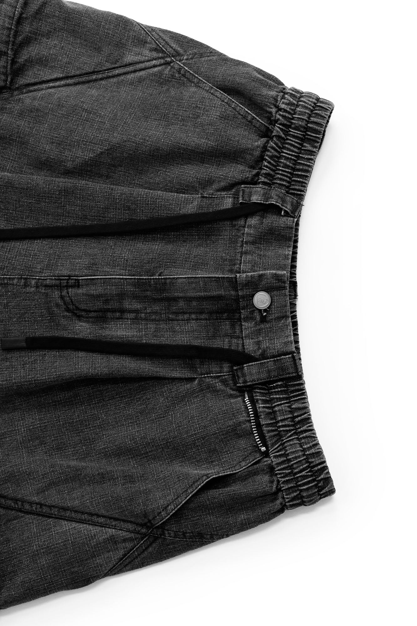 RELABEL Detachable Plaid Drape Oversized Denim Shorts, premium urban and streetwear designers apparel on PROJECTISR.com, RELABEL