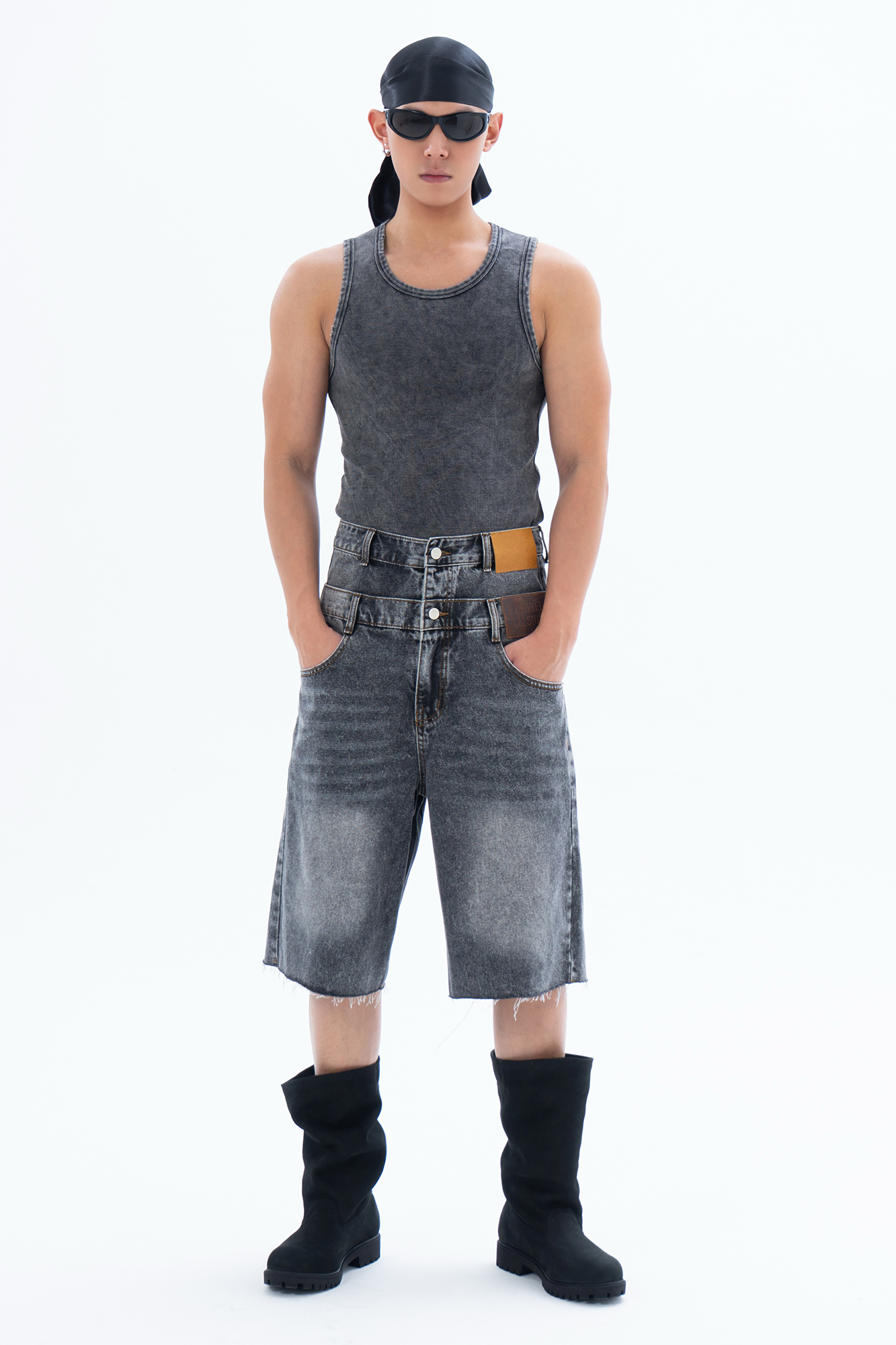 CLP Retro Washed Double-Waist Denim Shorts